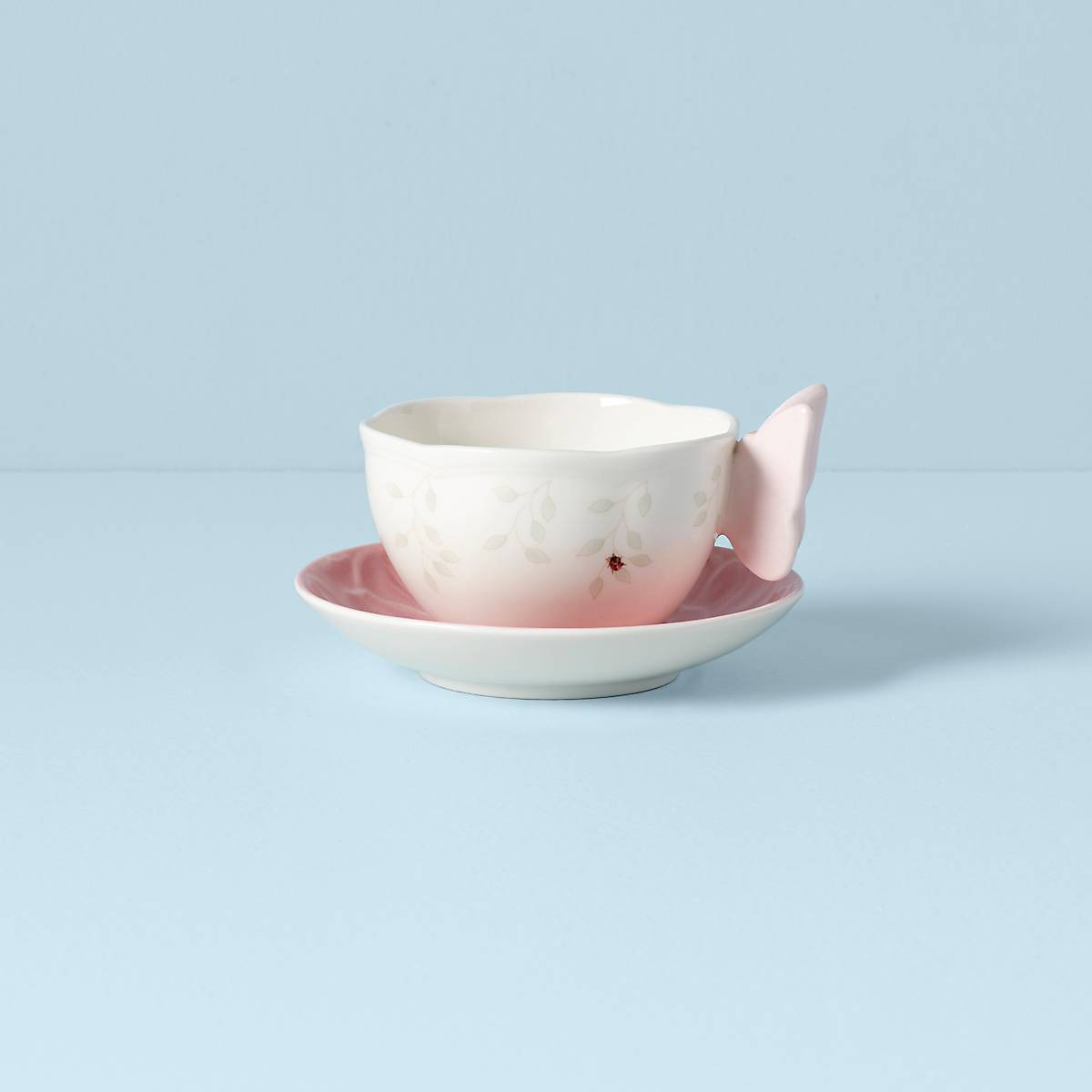 Pink Floral Cup & Saucer with Butterfly Handle | Lenox Ceramic