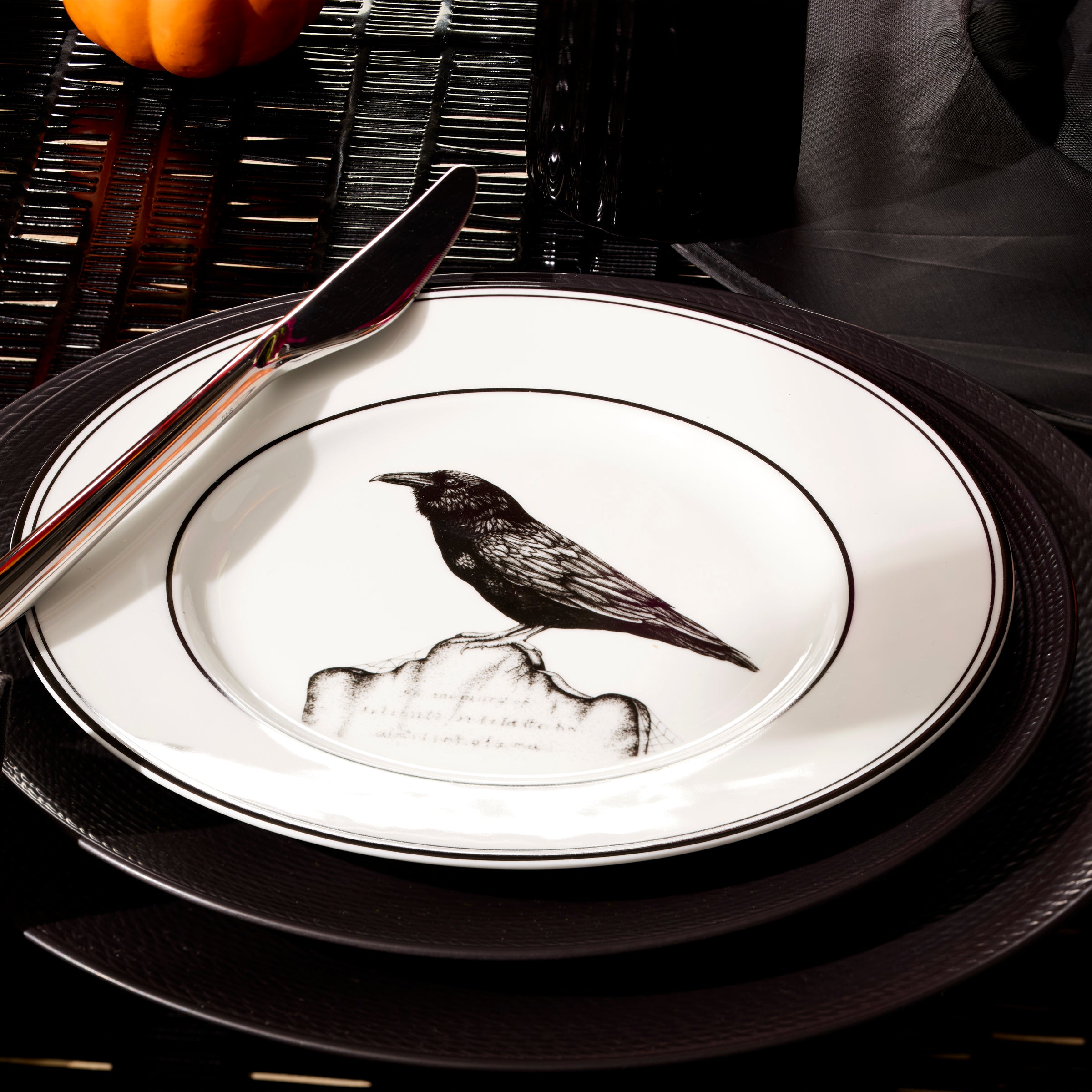 Vintage Halloween Porcelain Dessert Plates - Set of 4 with Hand-Drawn Art