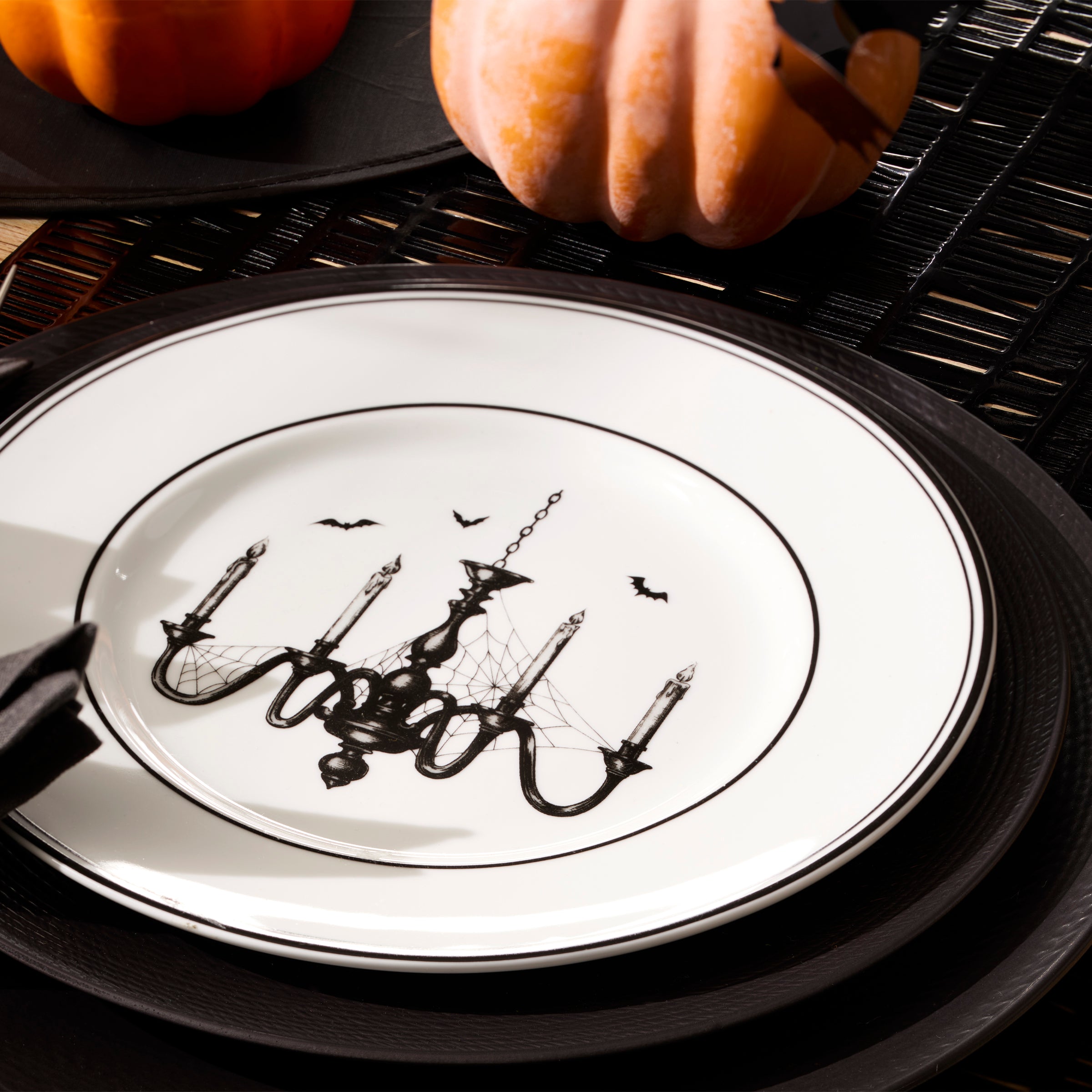 Vintage Halloween Porcelain Dessert Plates - Set of 4 with Hand-Drawn Art
