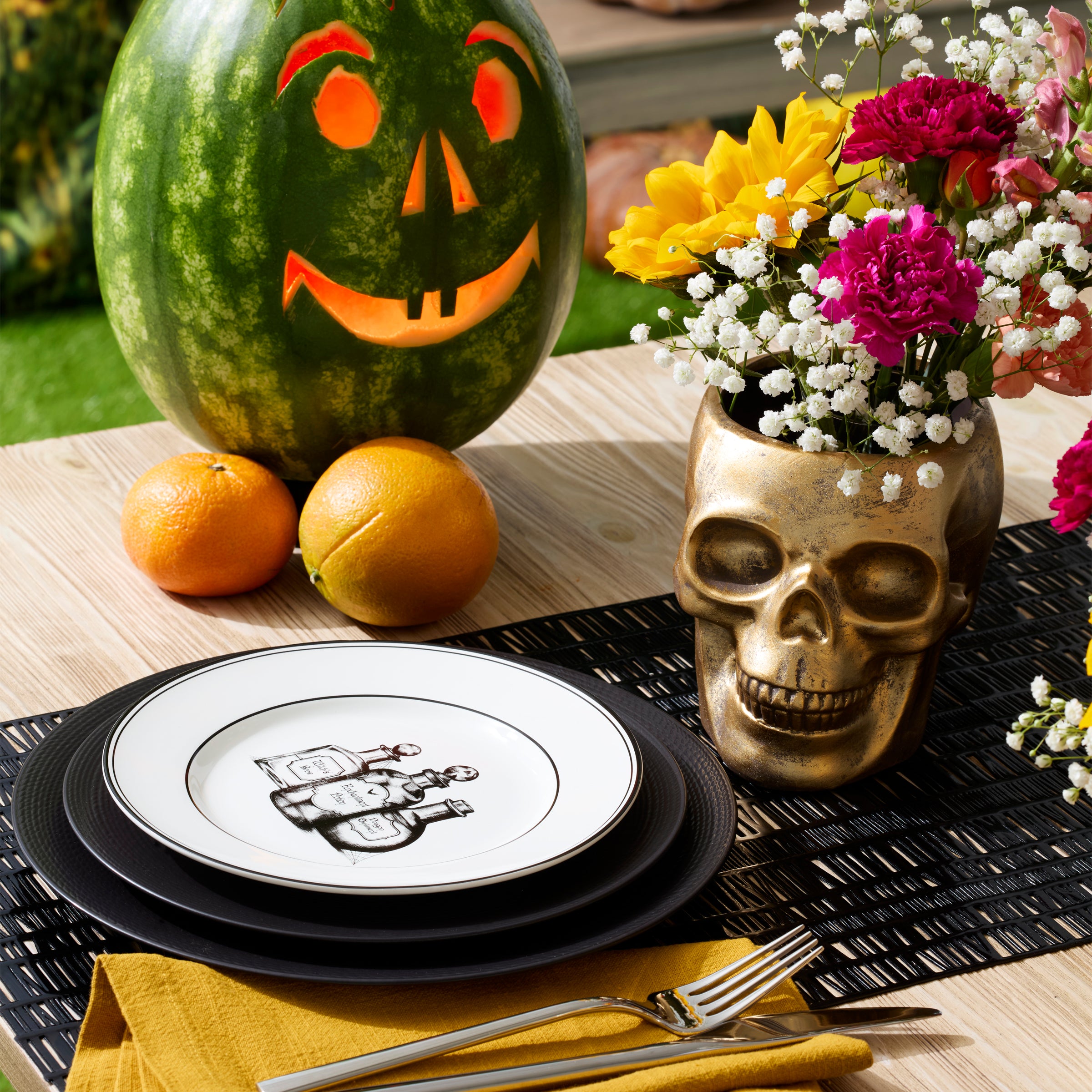 Vintage Halloween Porcelain Dessert Plates - Set of 4 with Hand-Drawn Art