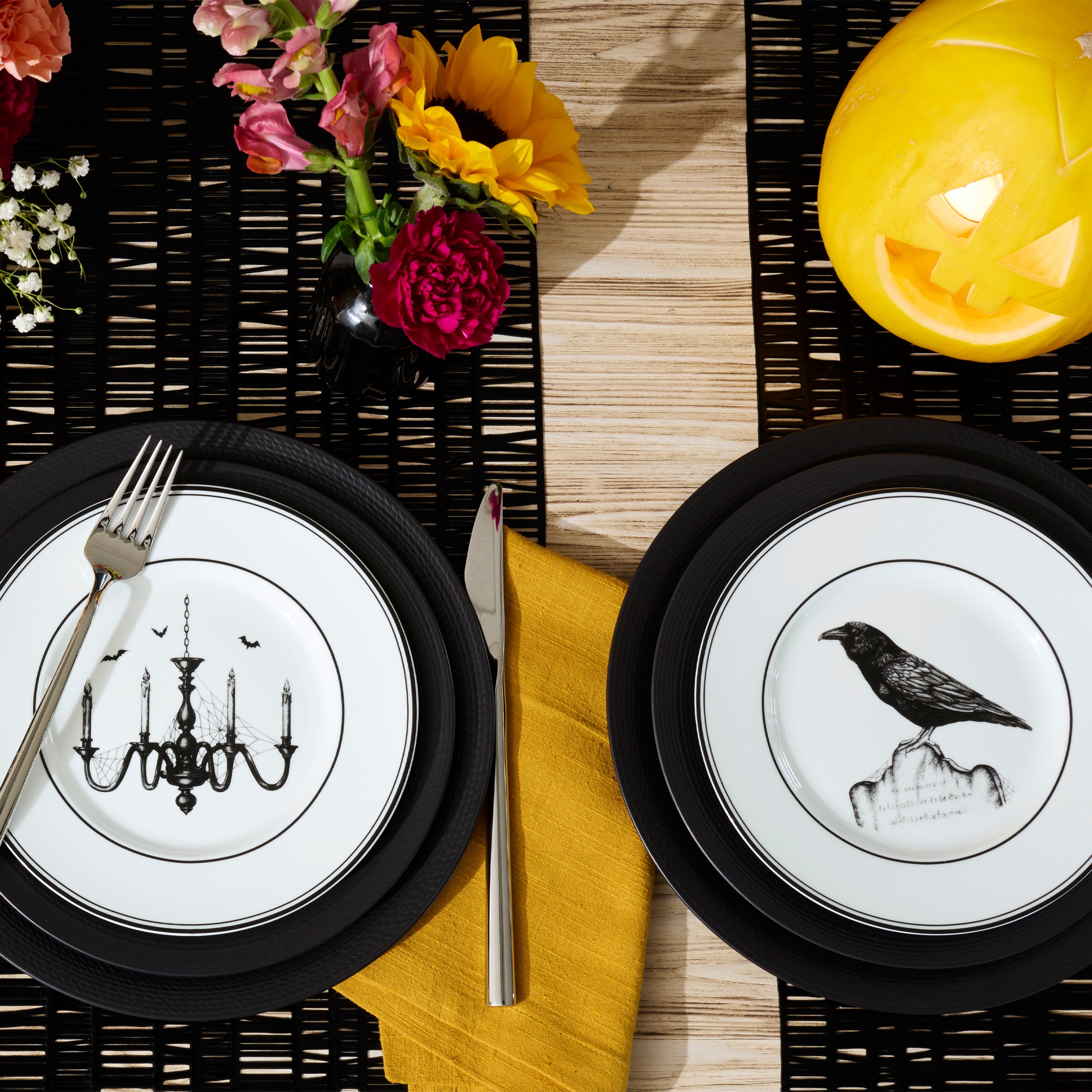 Vintage Halloween Porcelain Dessert Plates - Set of 4 with Hand-Drawn Art