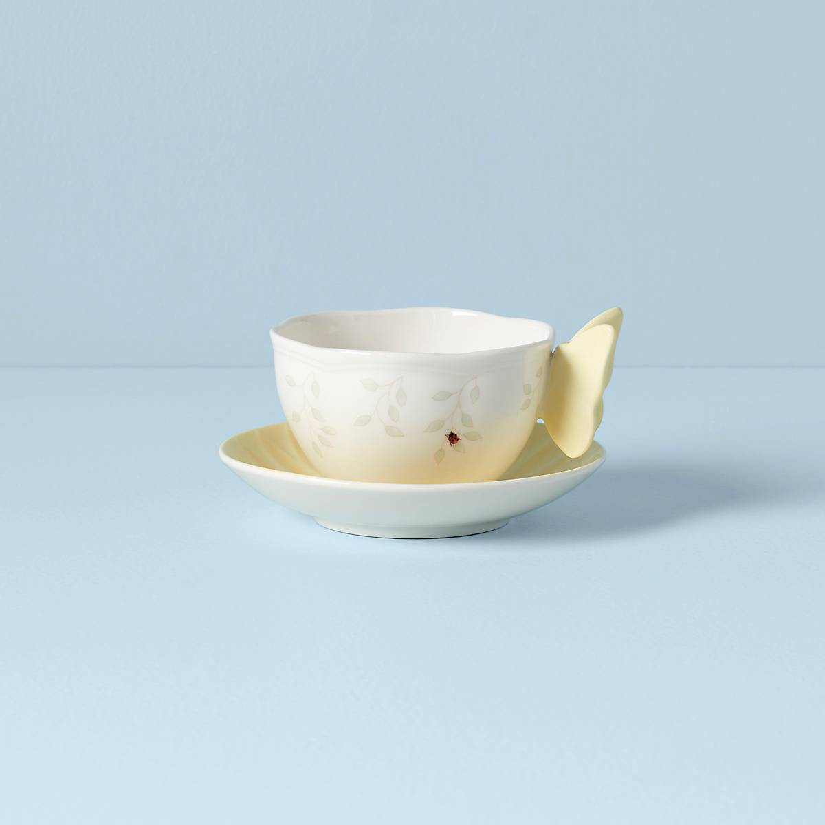 Yellow Floral Cup & Saucer with Butterfly Handle | Lenox