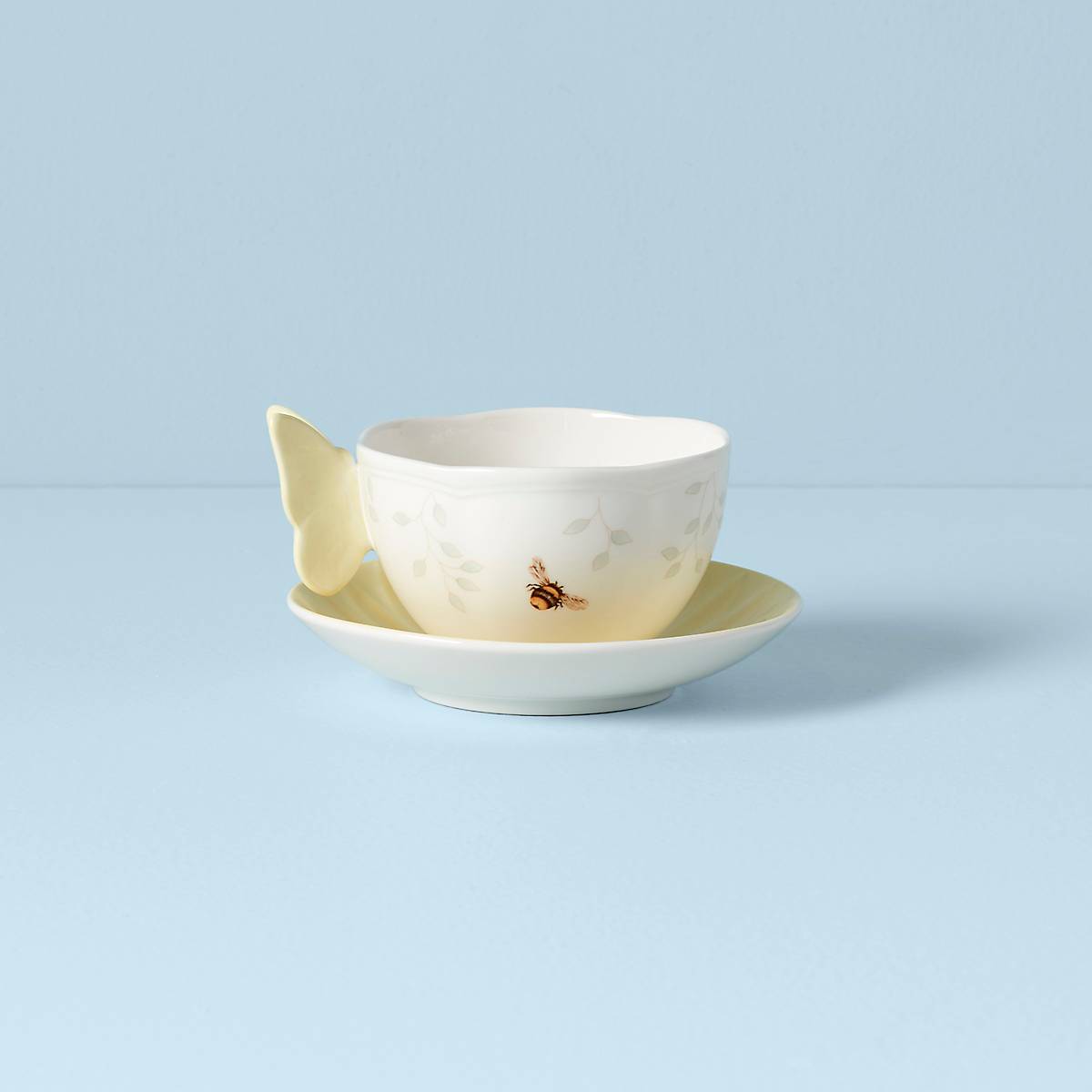 Yellow Floral Cup & Saucer with Butterfly Handle | Lenox