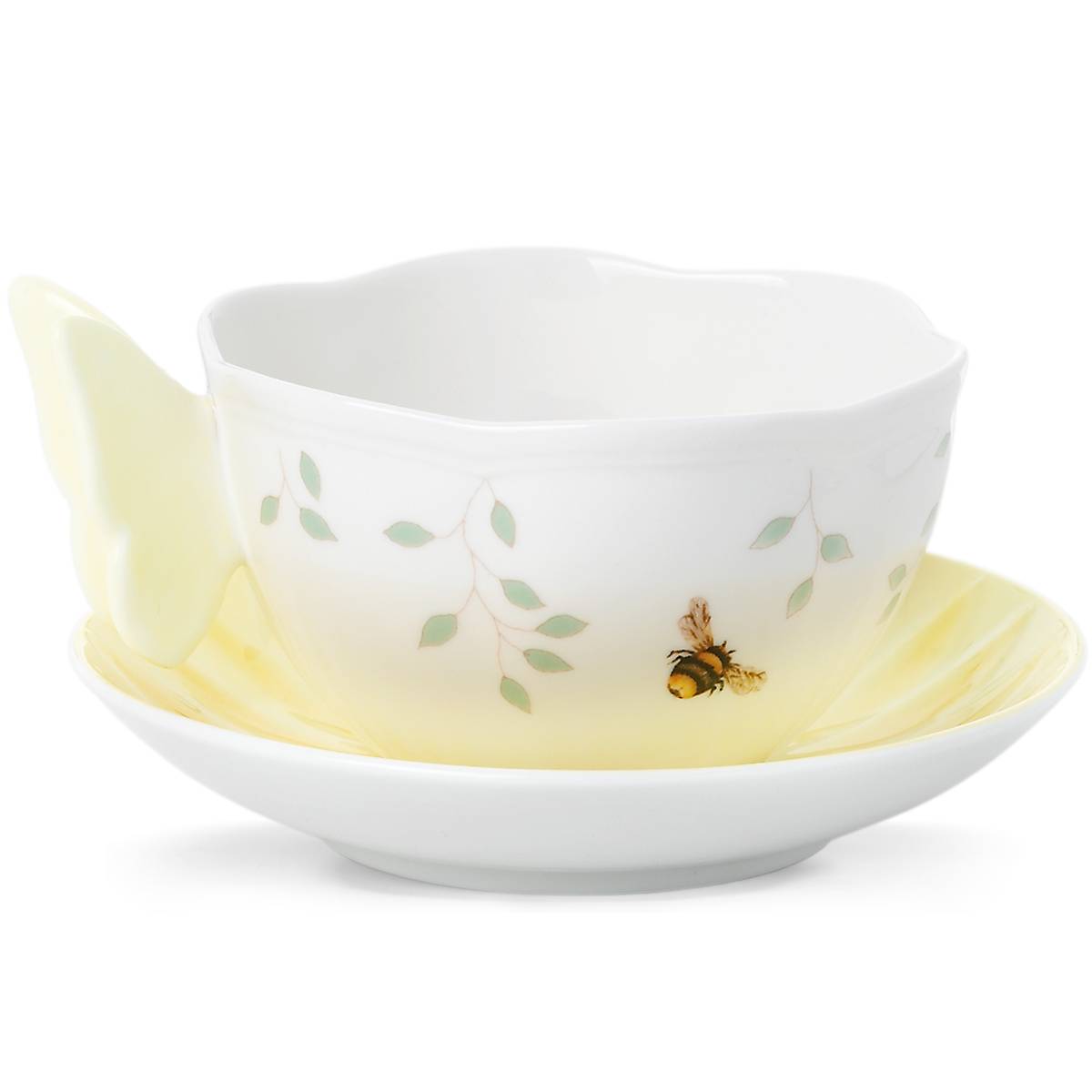 Yellow Floral Cup & Saucer with Butterfly Handle | Lenox