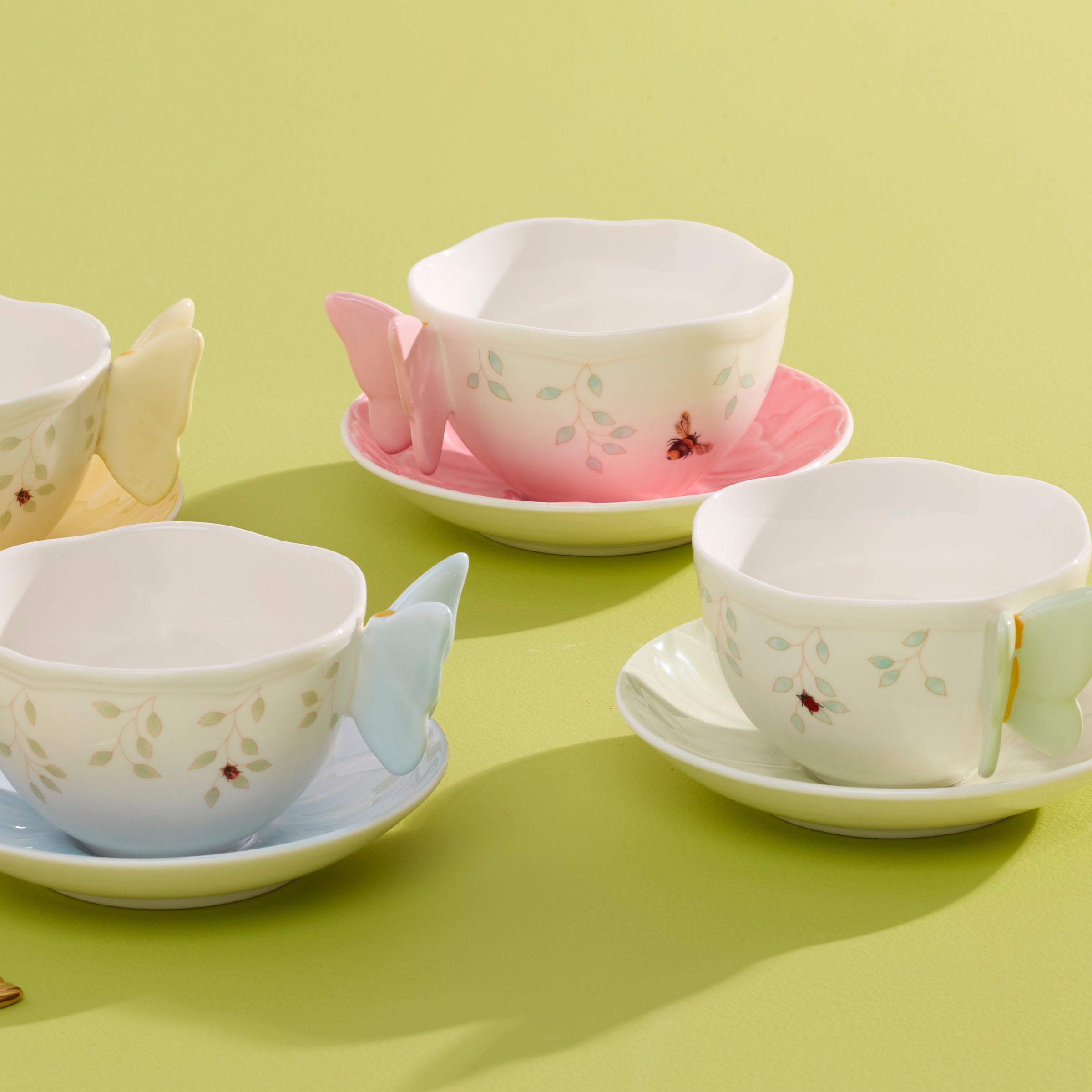 Yellow Floral Cup & Saucer with Butterfly Handle | Lenox