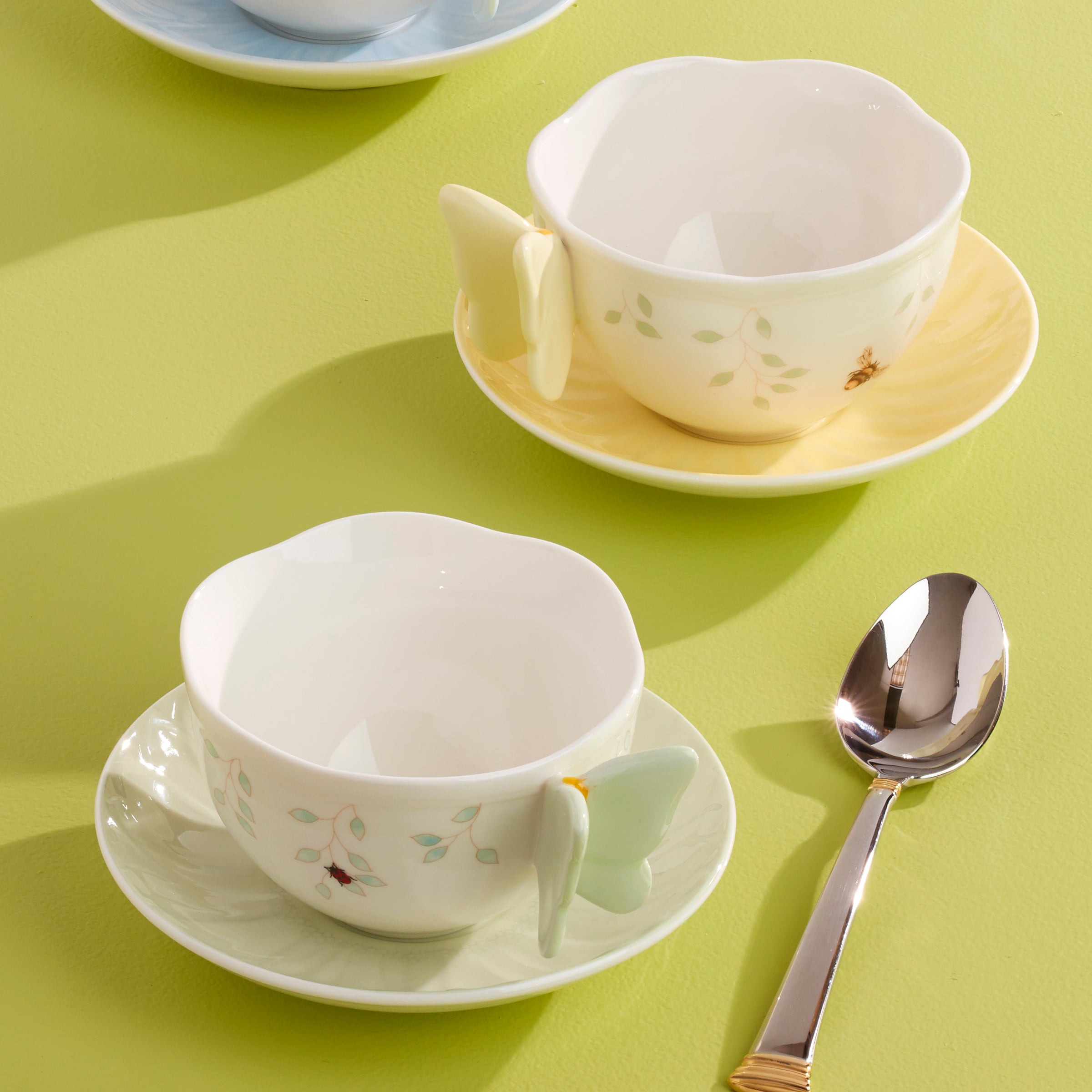 Yellow Floral Cup & Saucer with Butterfly Handle | Lenox