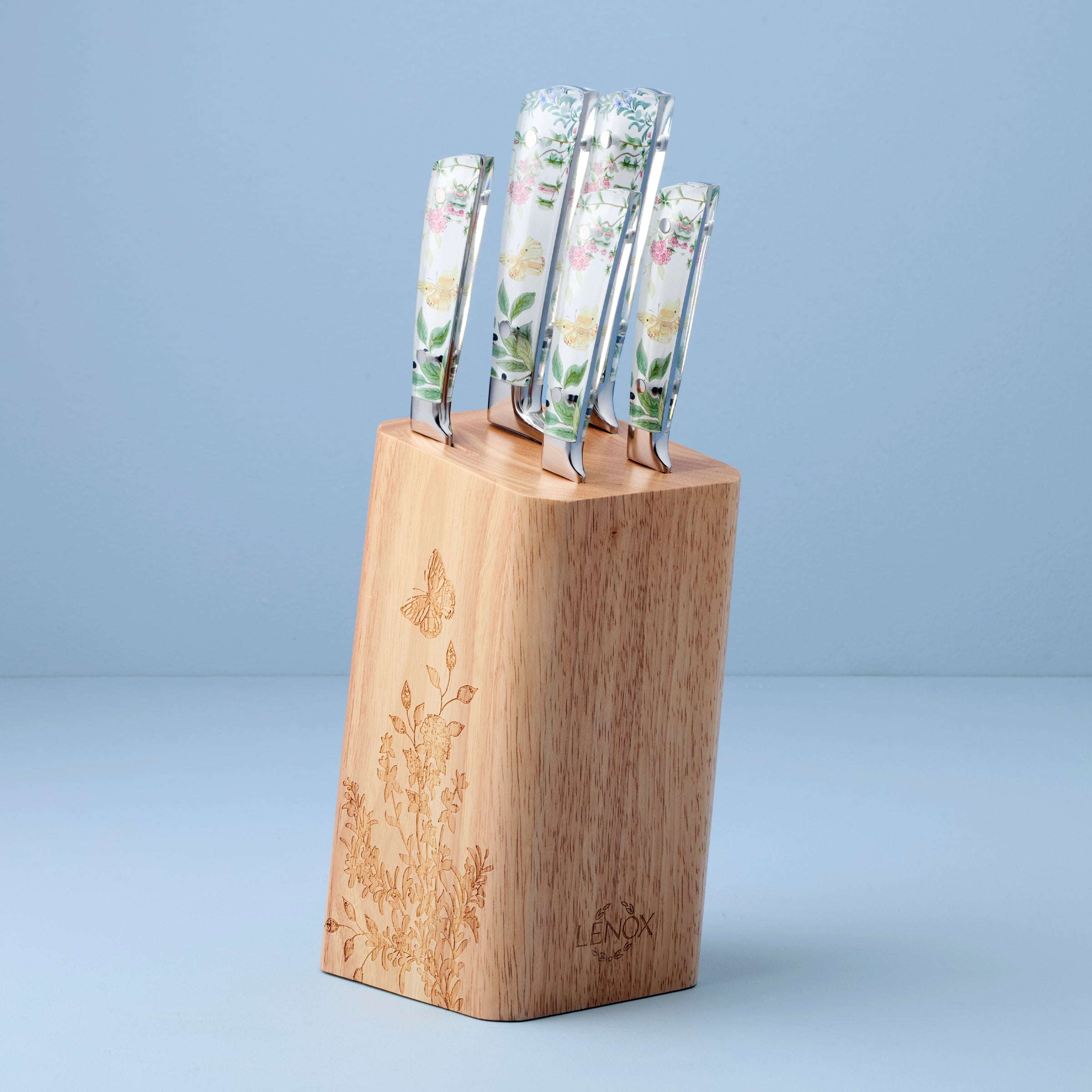 6-Piece Cutlery Block Set with Herbal Design | Butterfly Meadow