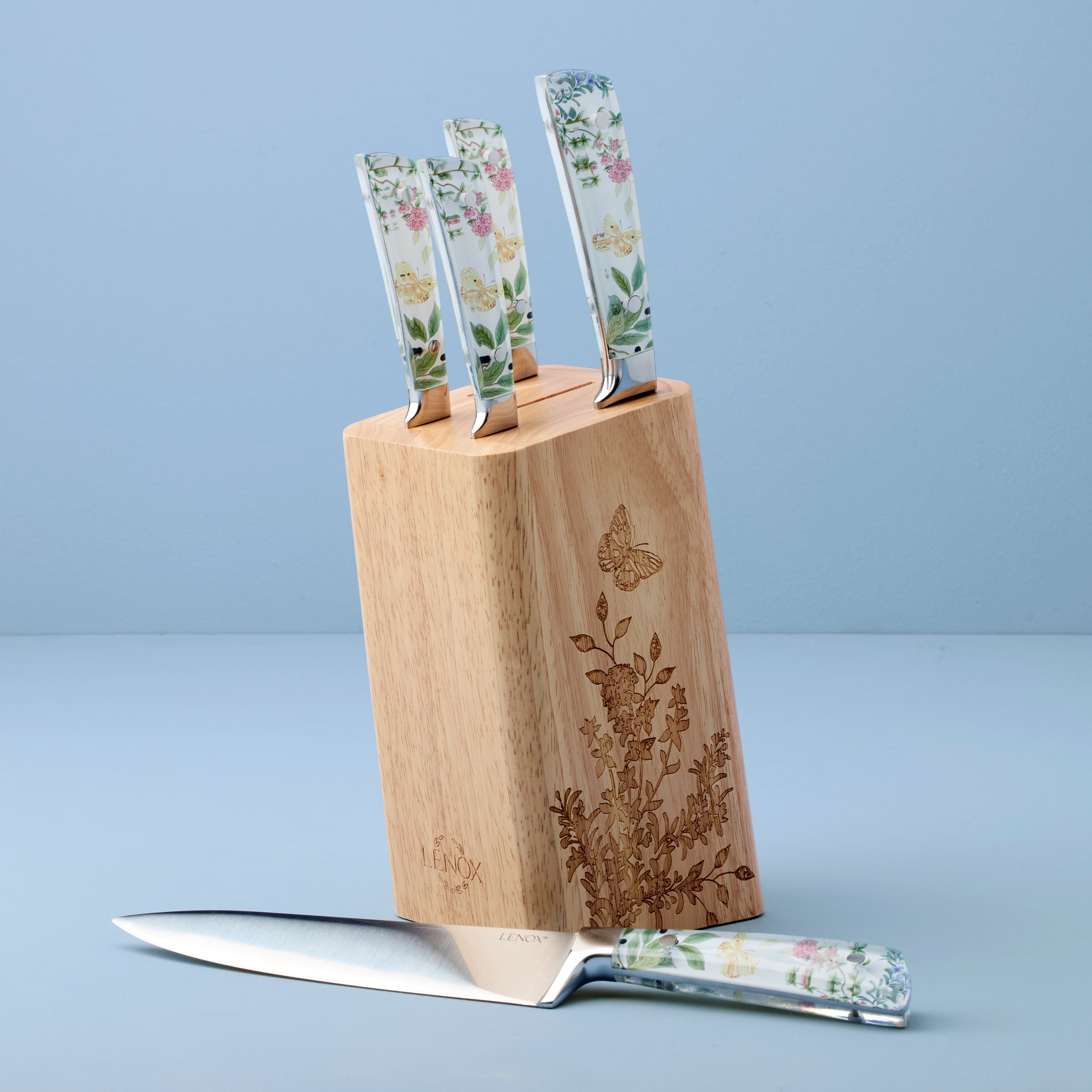 6-Piece Cutlery Block Set with Herbal Design | Butterfly Meadow