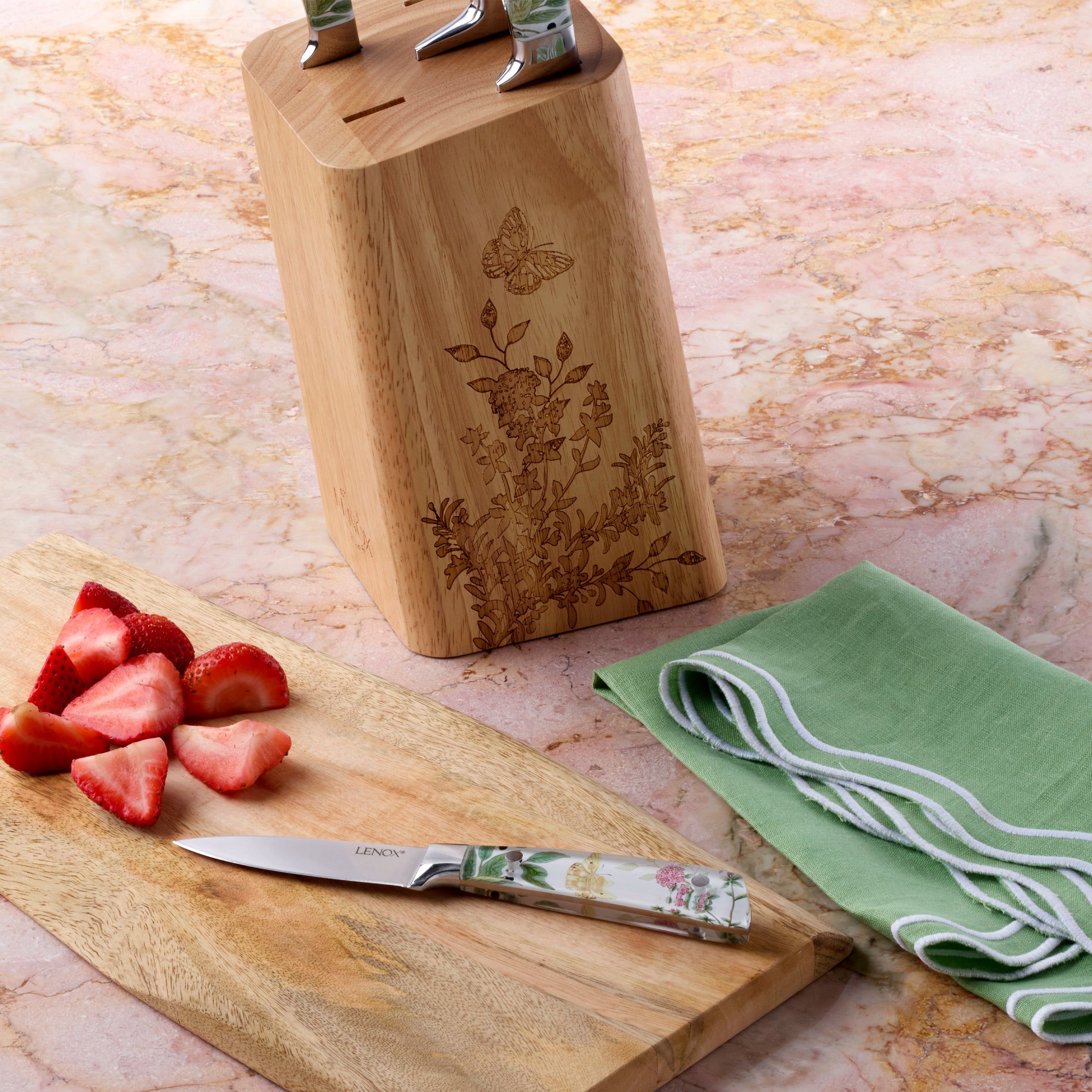 6-Piece Cutlery Block Set with Herbal Design | Butterfly Meadow