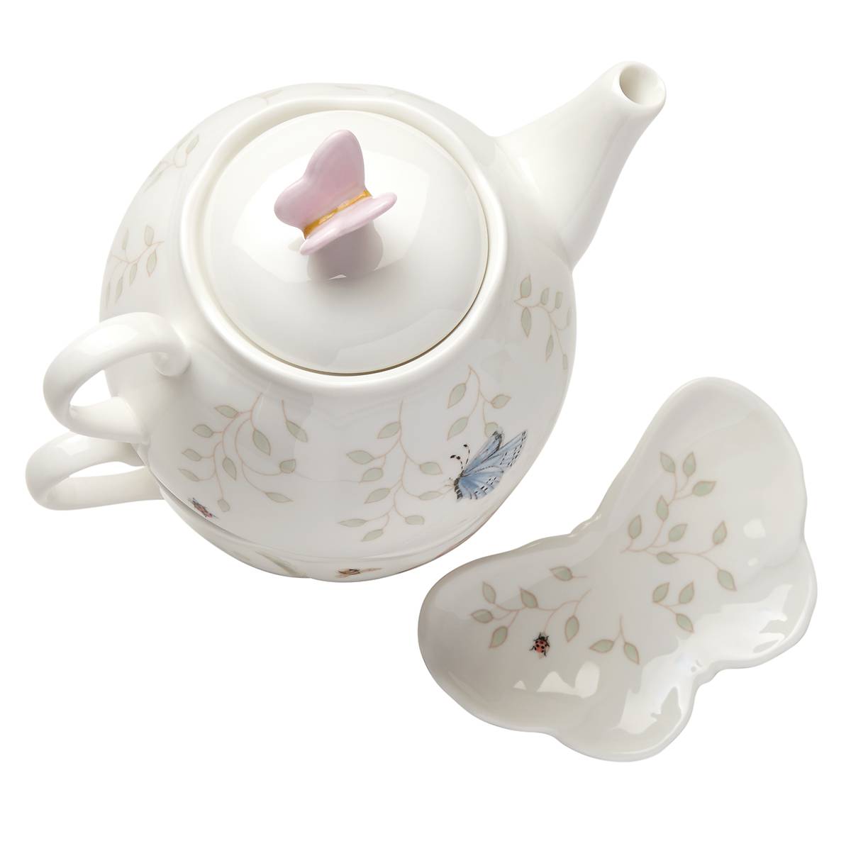 Porcelain Butterfly Meadow Tea Set with Stacked Design | 3-Piece