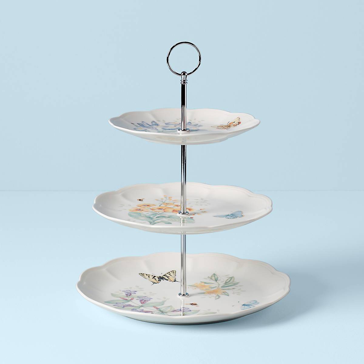 3-Tier Ceramic Server with Floral Design | Butterfly Meadow Collection
