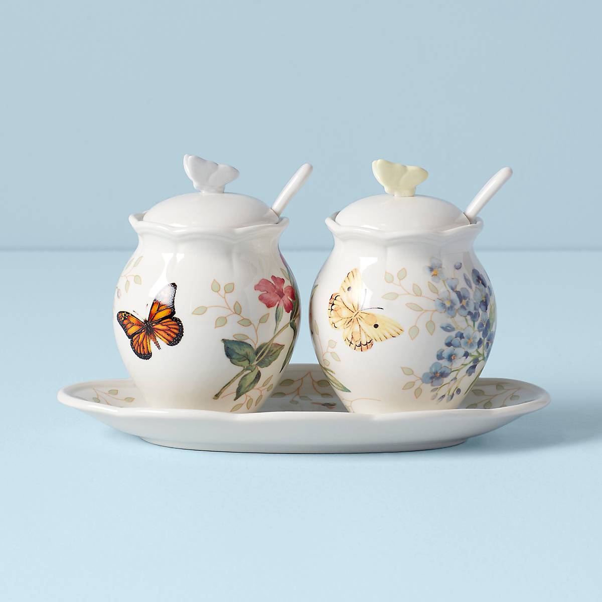 Butterfly Meadow Ceramic Condiment Set with Spoons & Lid | 5-Piece