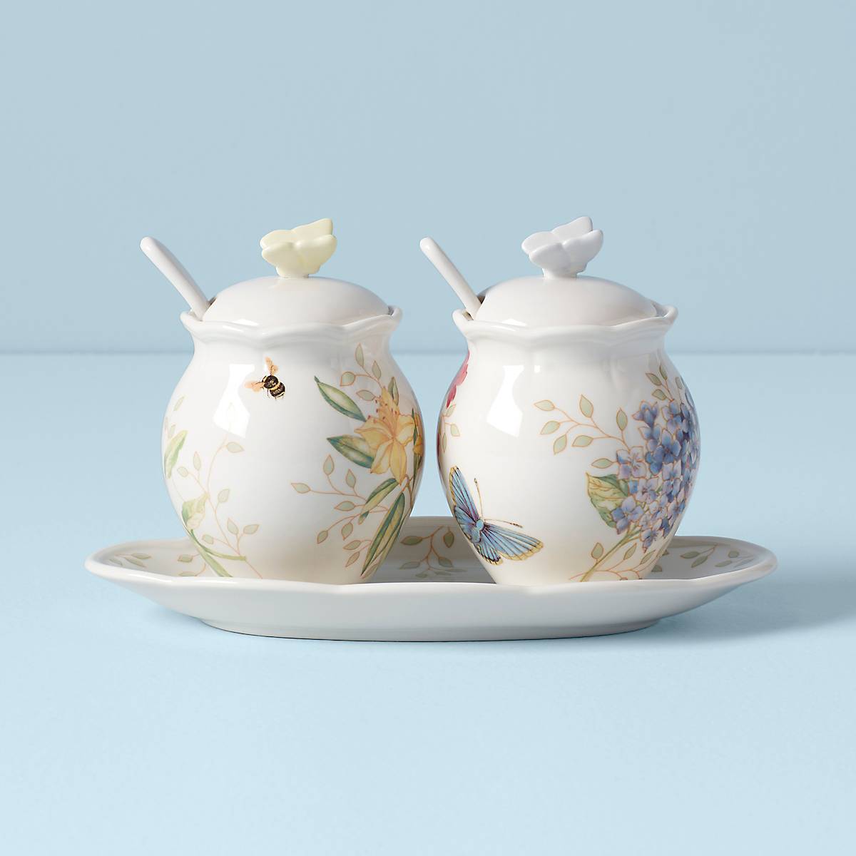 Butterfly Meadow Ceramic Condiment Set with Spoons & Lid | 5-Piece