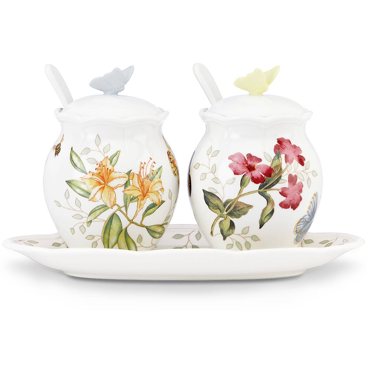 Butterfly Meadow Ceramic Condiment Set with Spoons & Lid | 5-Piece