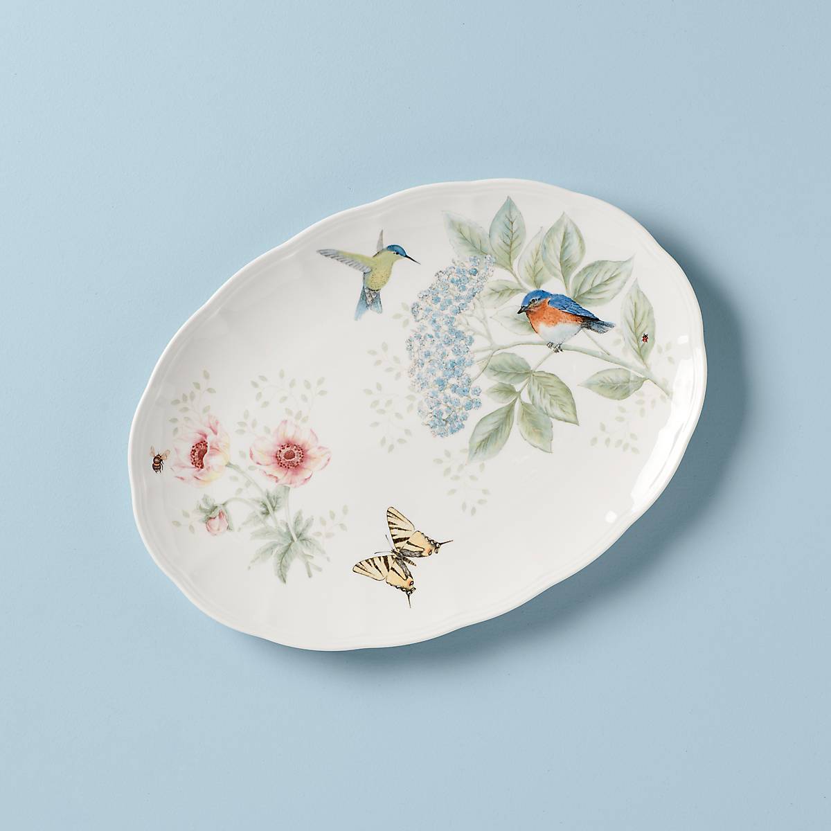 Eastern Bluebird Oval Serving Platter | Butterfly Meadow Flutter
