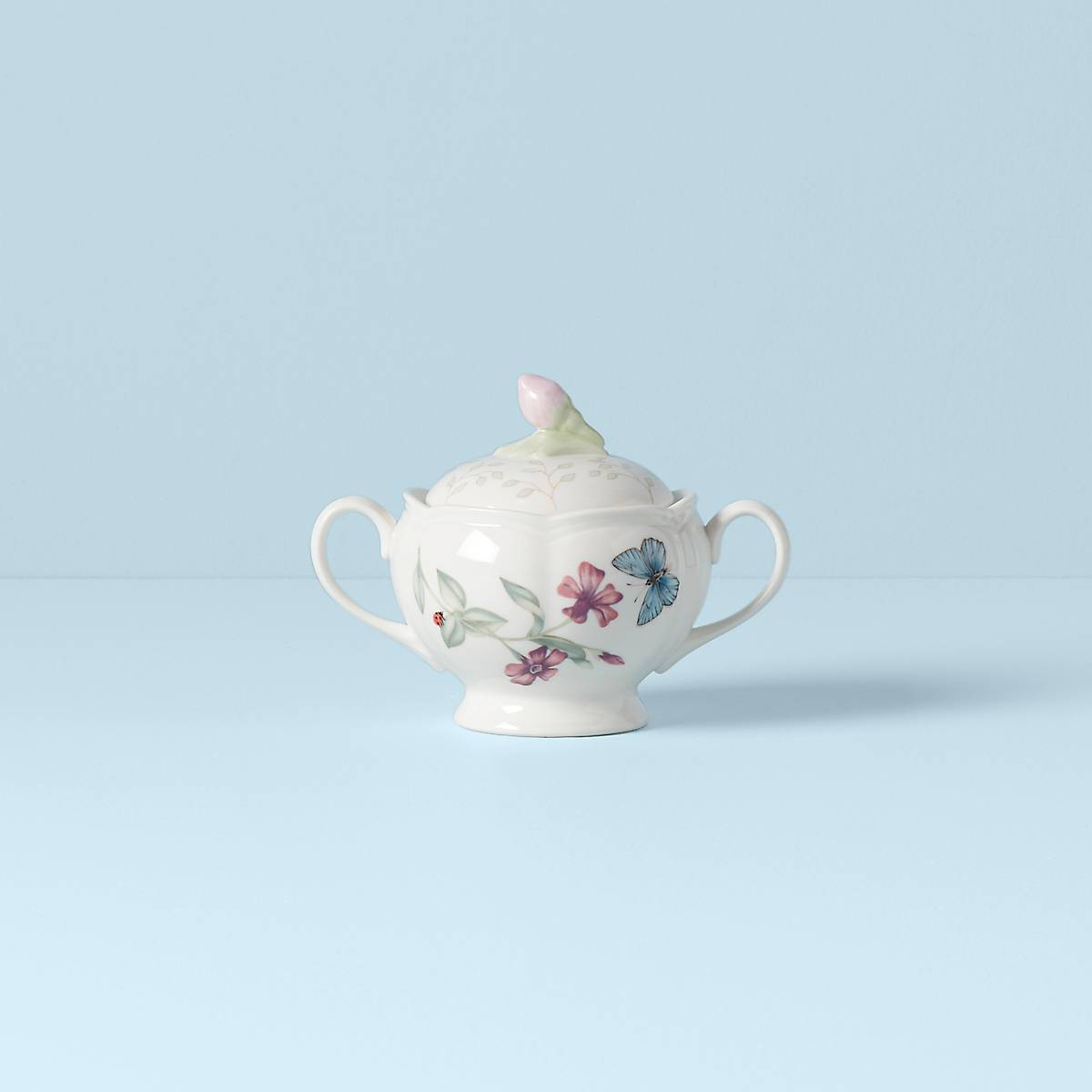 Ceramic Sugar Bowl with Floral Lid & Handles | Butterfly Meadow