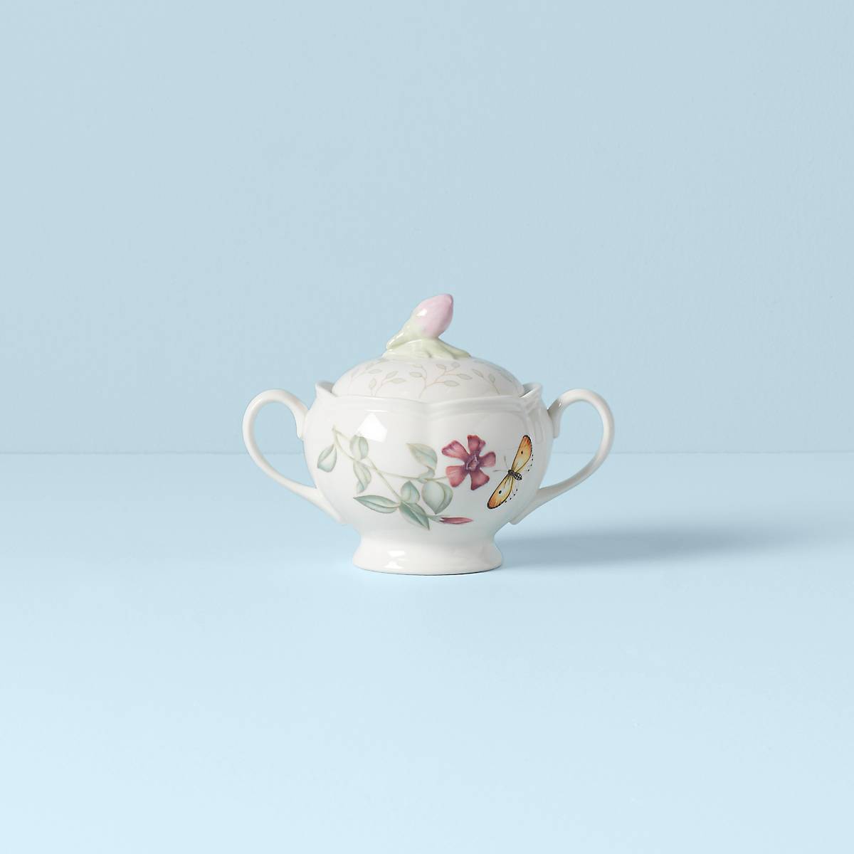 Ceramic Sugar Bowl with Floral Lid & Handles | Butterfly Meadow