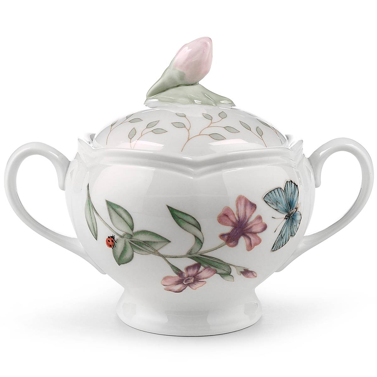 Ceramic Sugar Bowl with Floral Lid & Handles | Butterfly Meadow