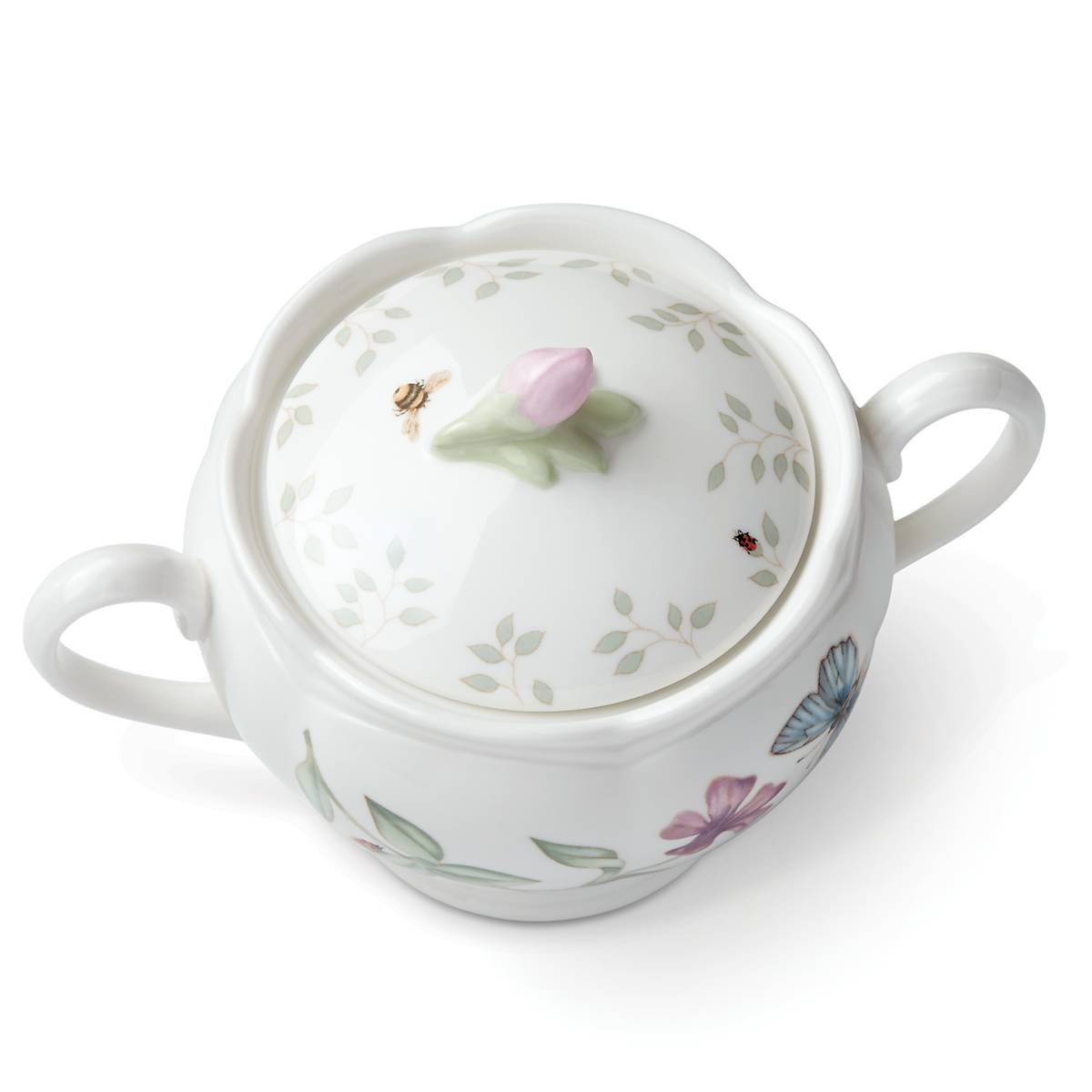 Ceramic Sugar Bowl with Floral Lid & Handles | Butterfly Meadow