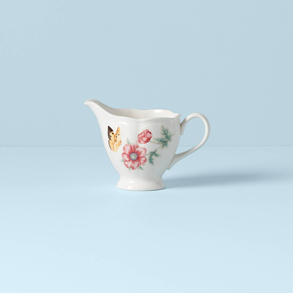 White Ceramic Creamer with Butterfly Design | Microwave & Dishwasher Safe