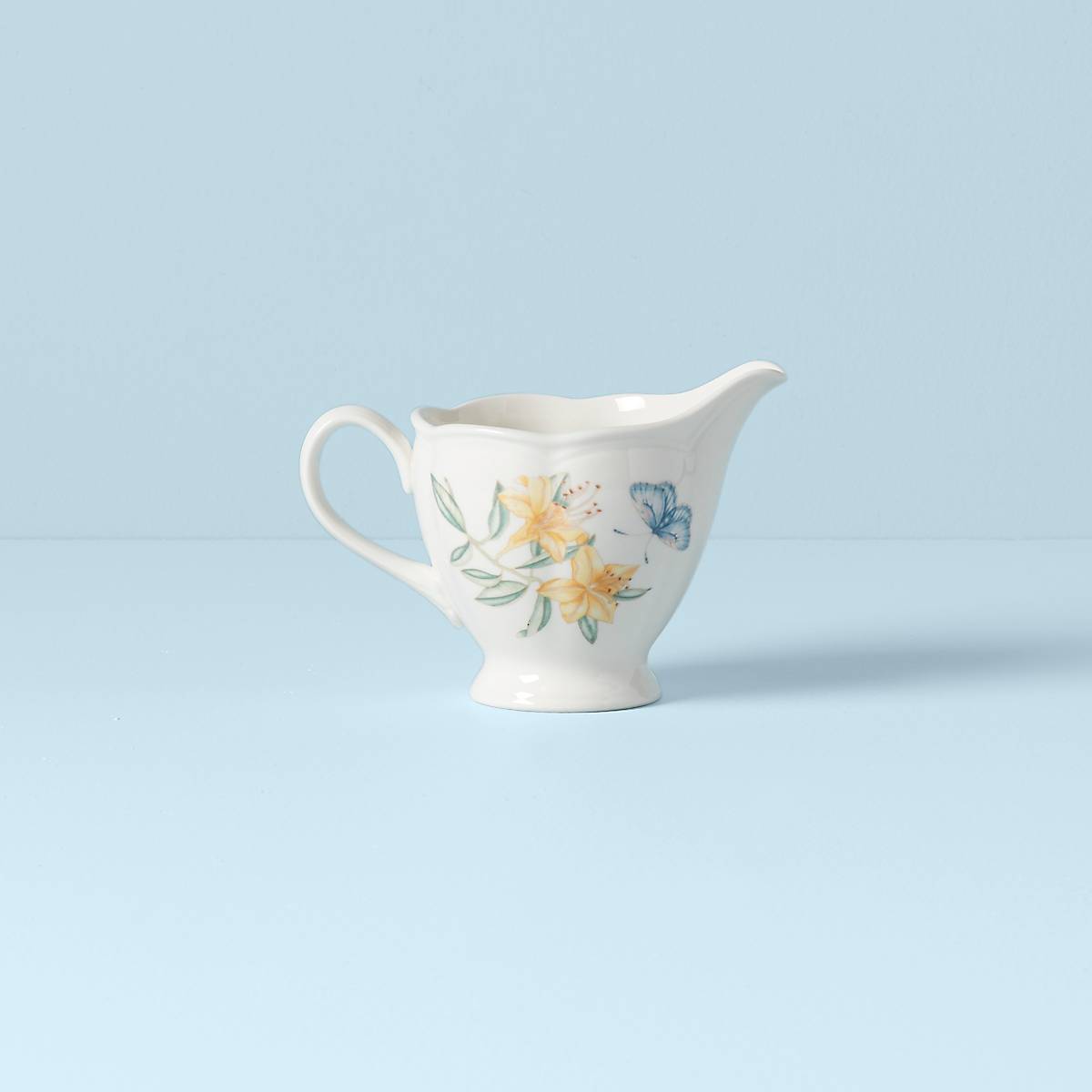 White Ceramic Creamer with Butterfly Design | Microwave & Dishwasher Safe