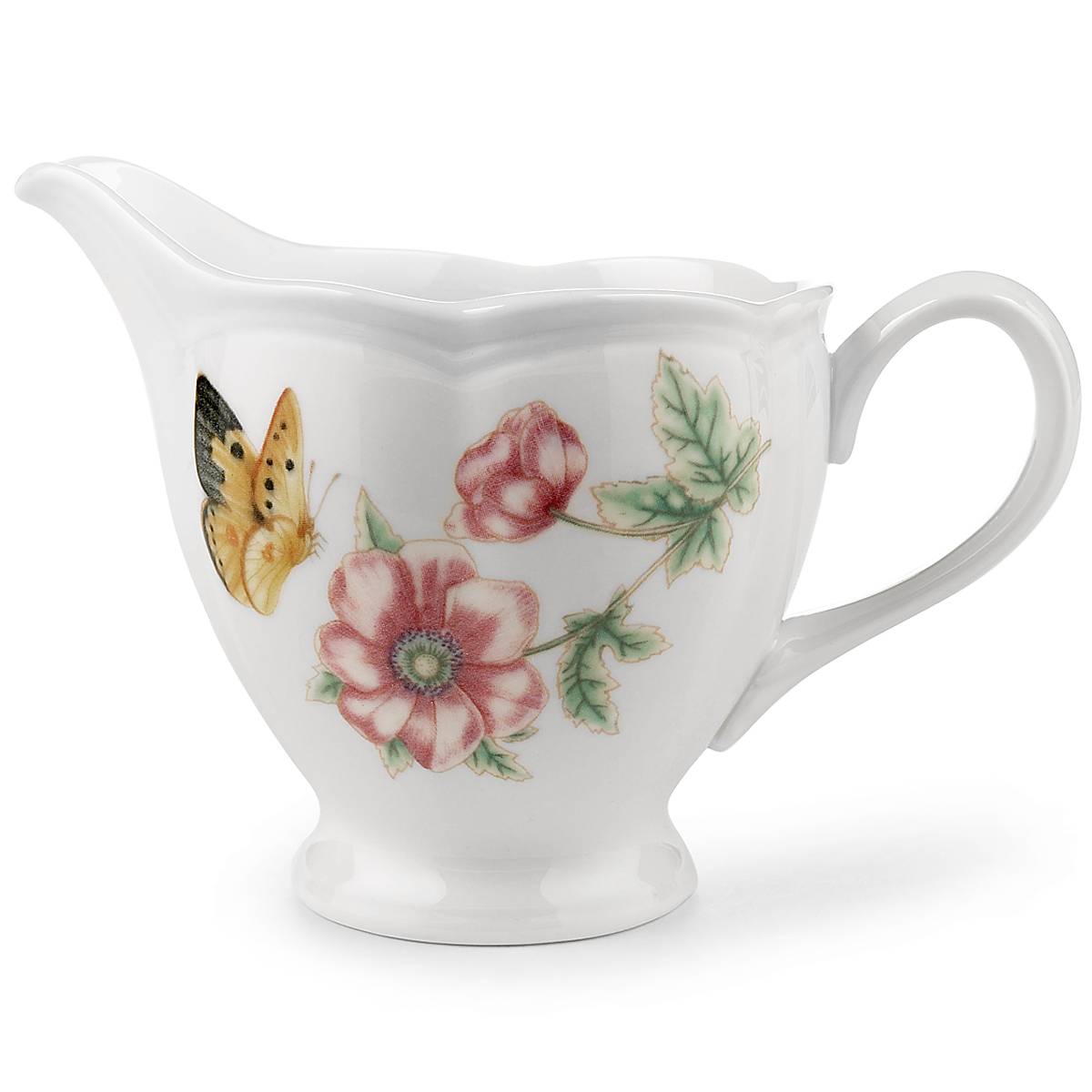 White Ceramic Creamer with Butterfly Design | Microwave & Dishwasher Safe