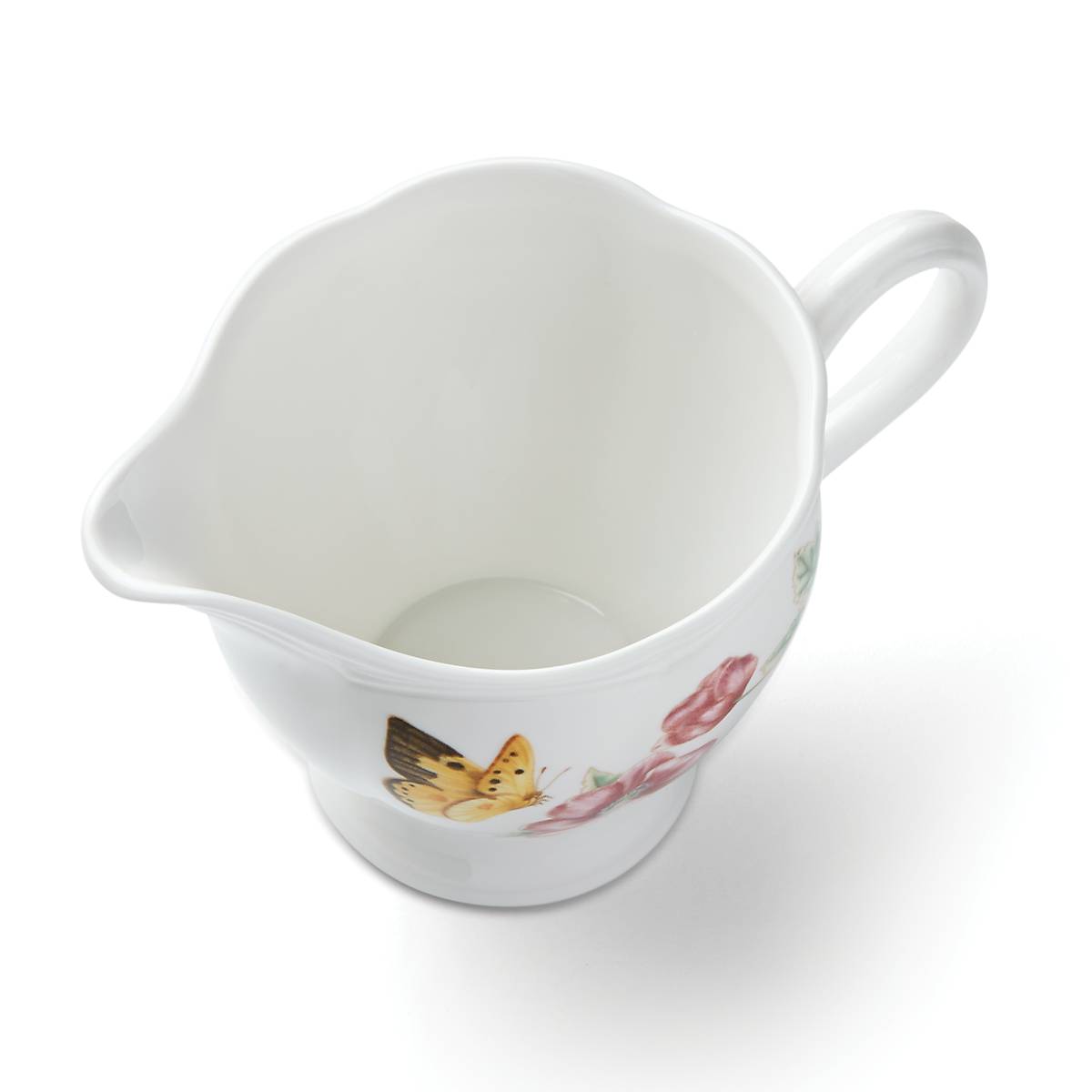 White Ceramic Creamer with Butterfly Design | Microwave & Dishwasher Safe