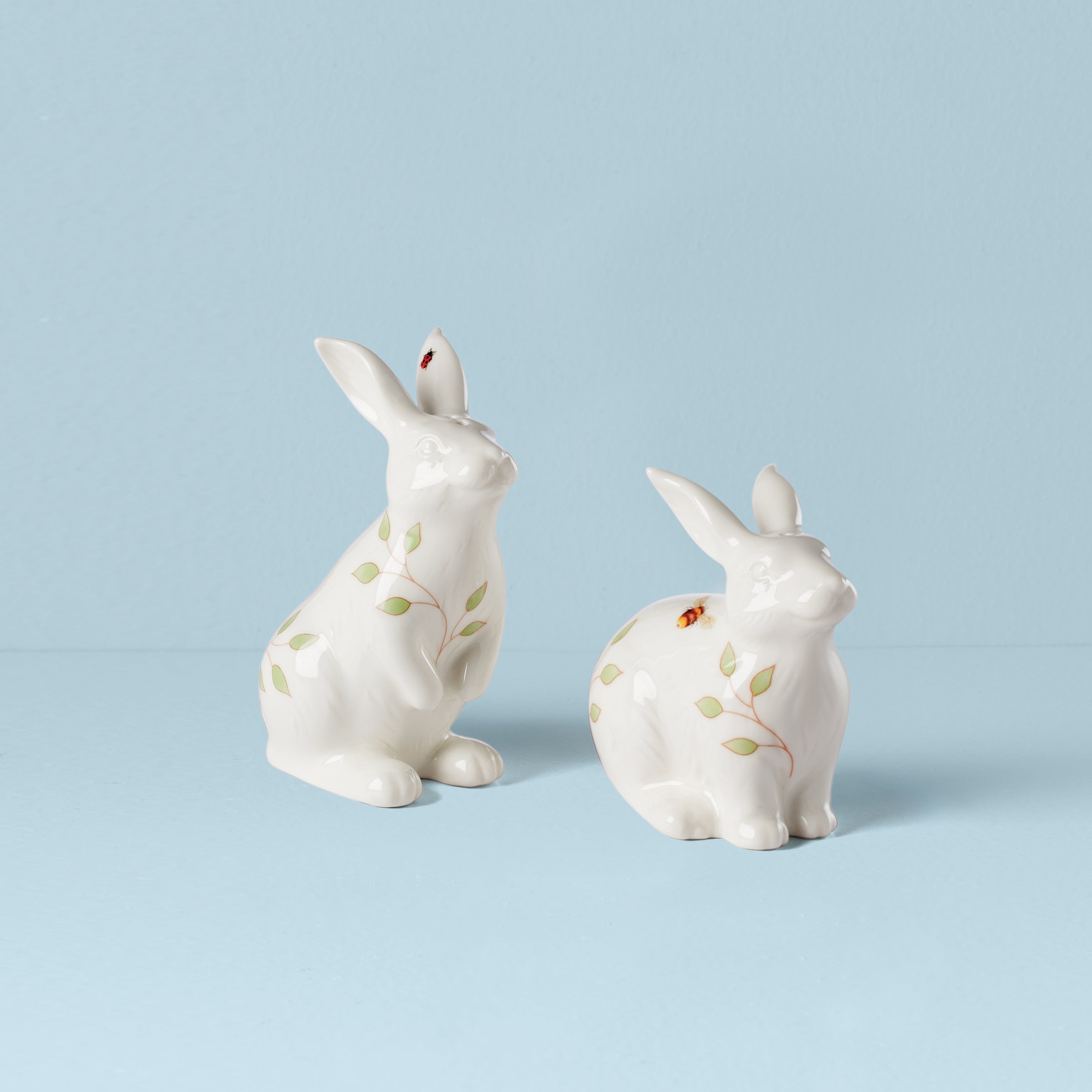 Porcelain Bunny Salt & Pepper Set with Floral Pattern | Butterfly Meadow