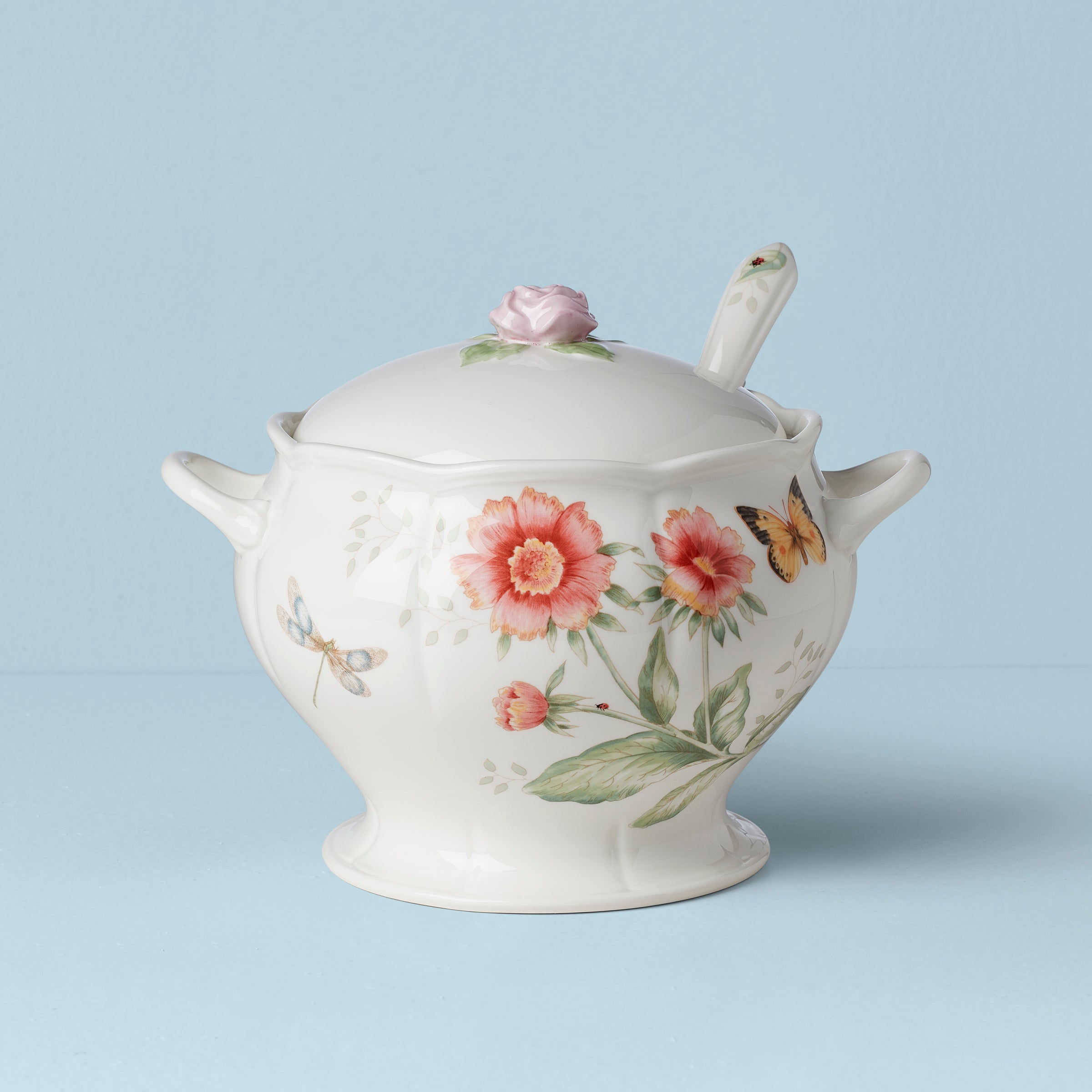 Porcelain Tureen & Ladle Set with Butterfly Meadow Design | 2-Piece Serving