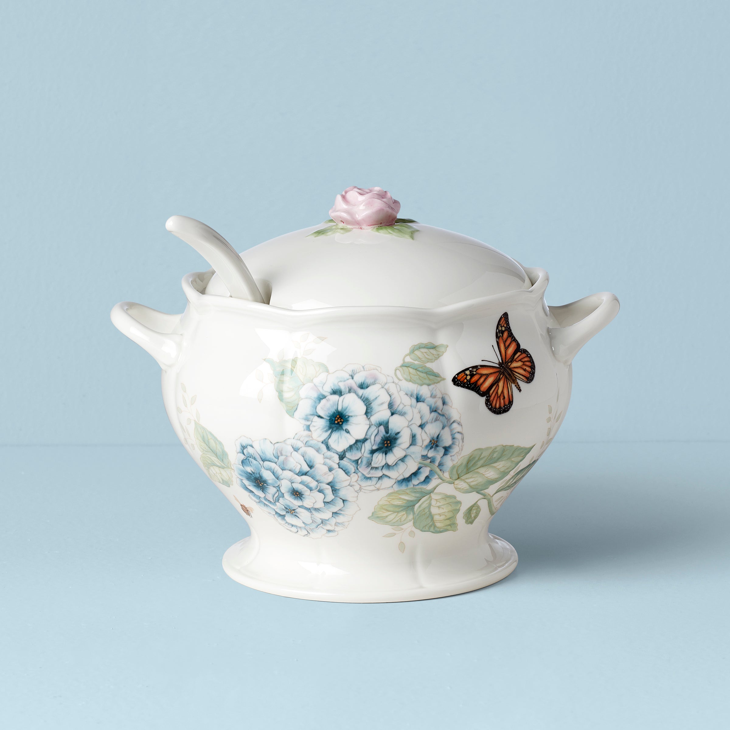 Porcelain Tureen & Ladle Set with Butterfly Meadow Design | 2-Piece Serving
