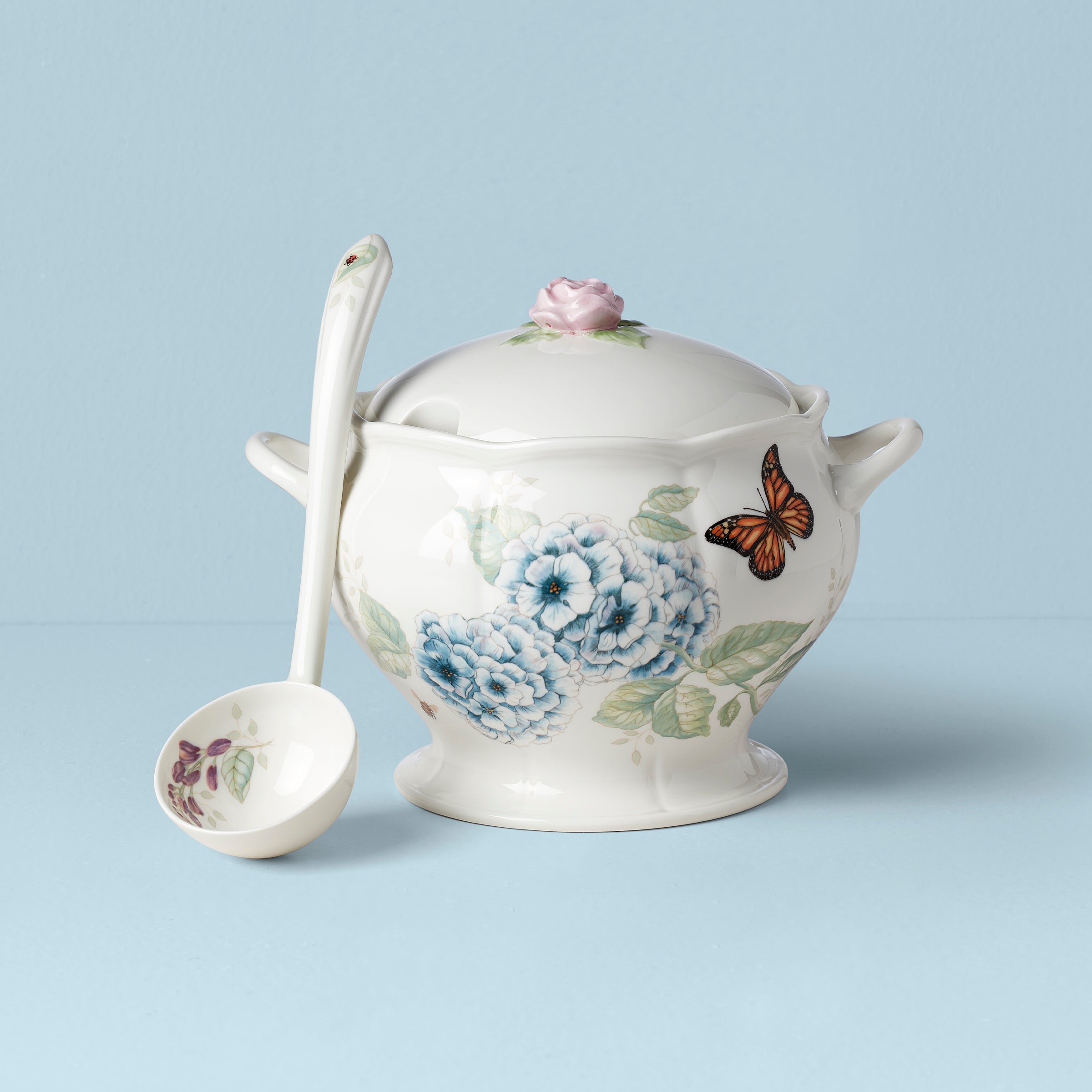 Porcelain Tureen & Ladle Set with Butterfly Meadow Design | 2-Piece Serving
