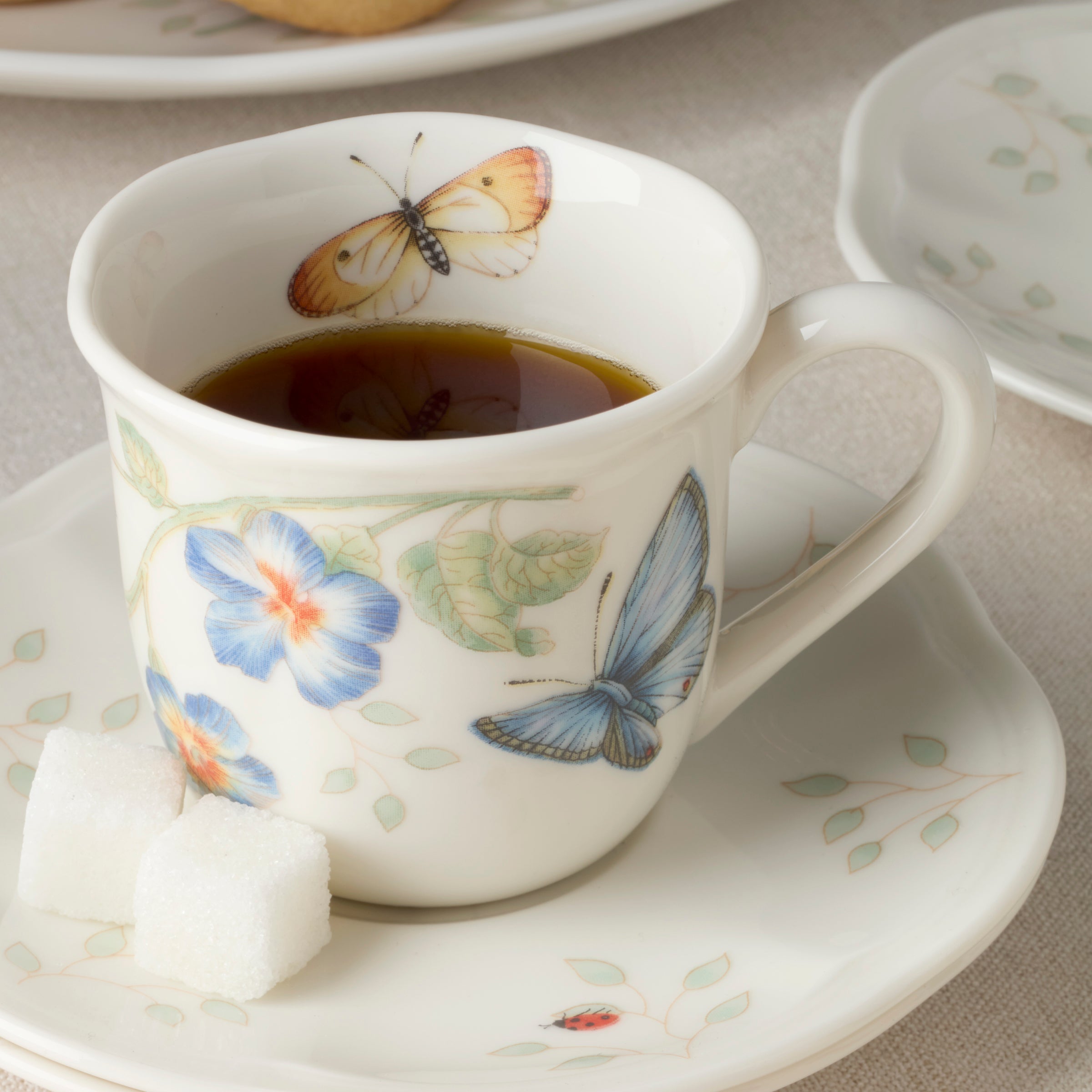 Butterfly Meadow Espresso Cup & Saucer Set - Floral Design | Set of 4