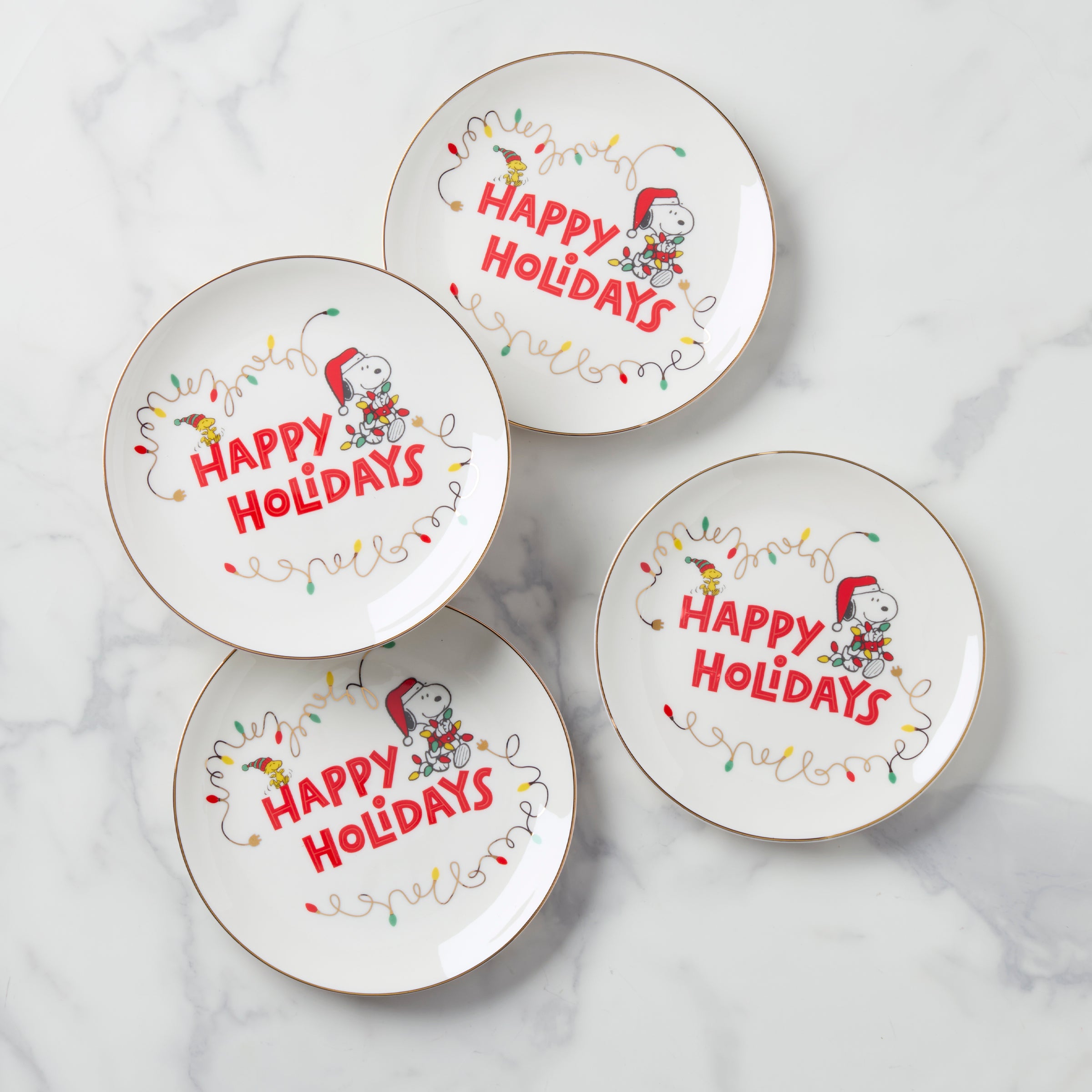 Snoopy Christmas Plates Set of 4 with Peanuts Characters | Holiday Accent Plates