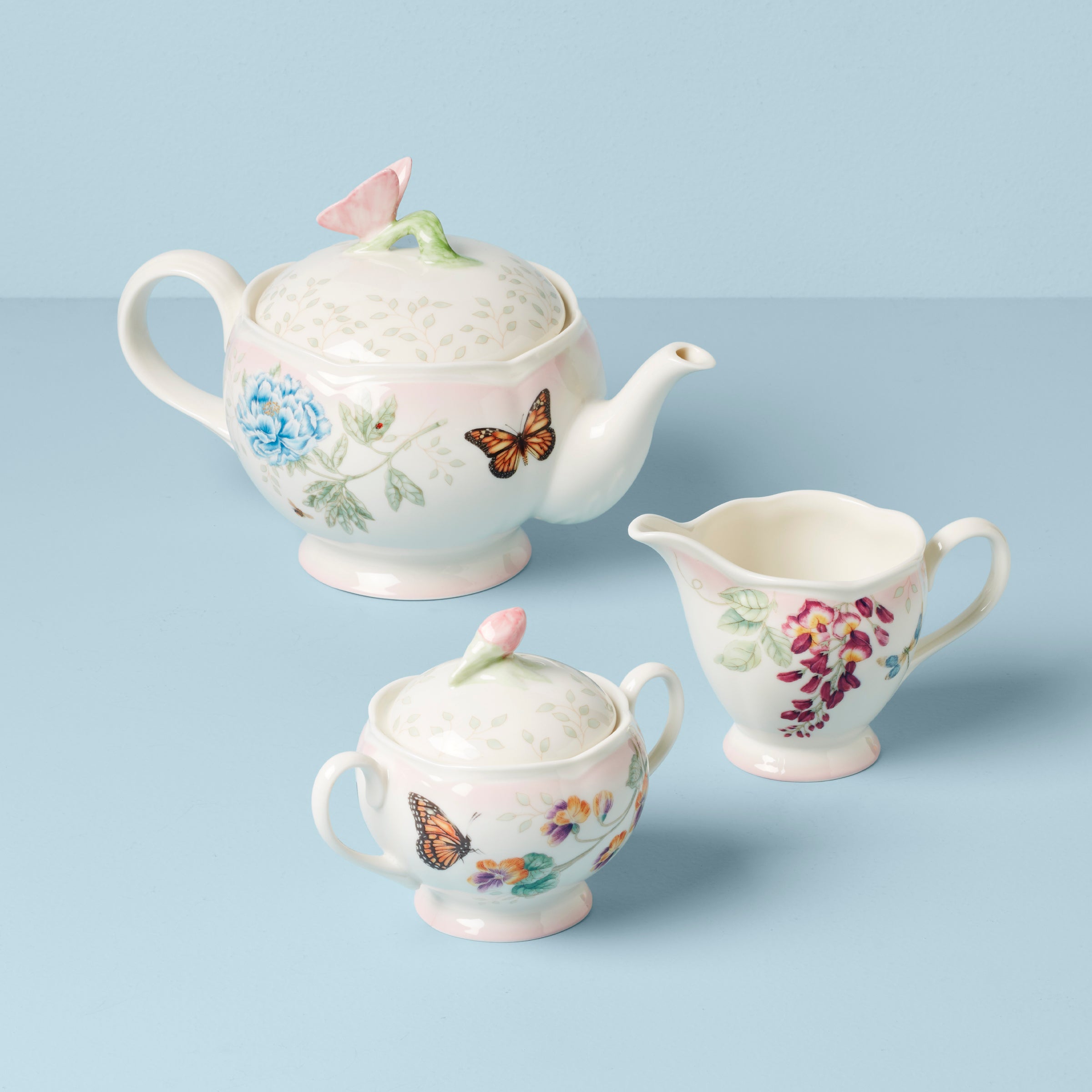 Pink Ombre Tea Set 5-Piece with Butterfly Meadow Design | Dishwasher Safe