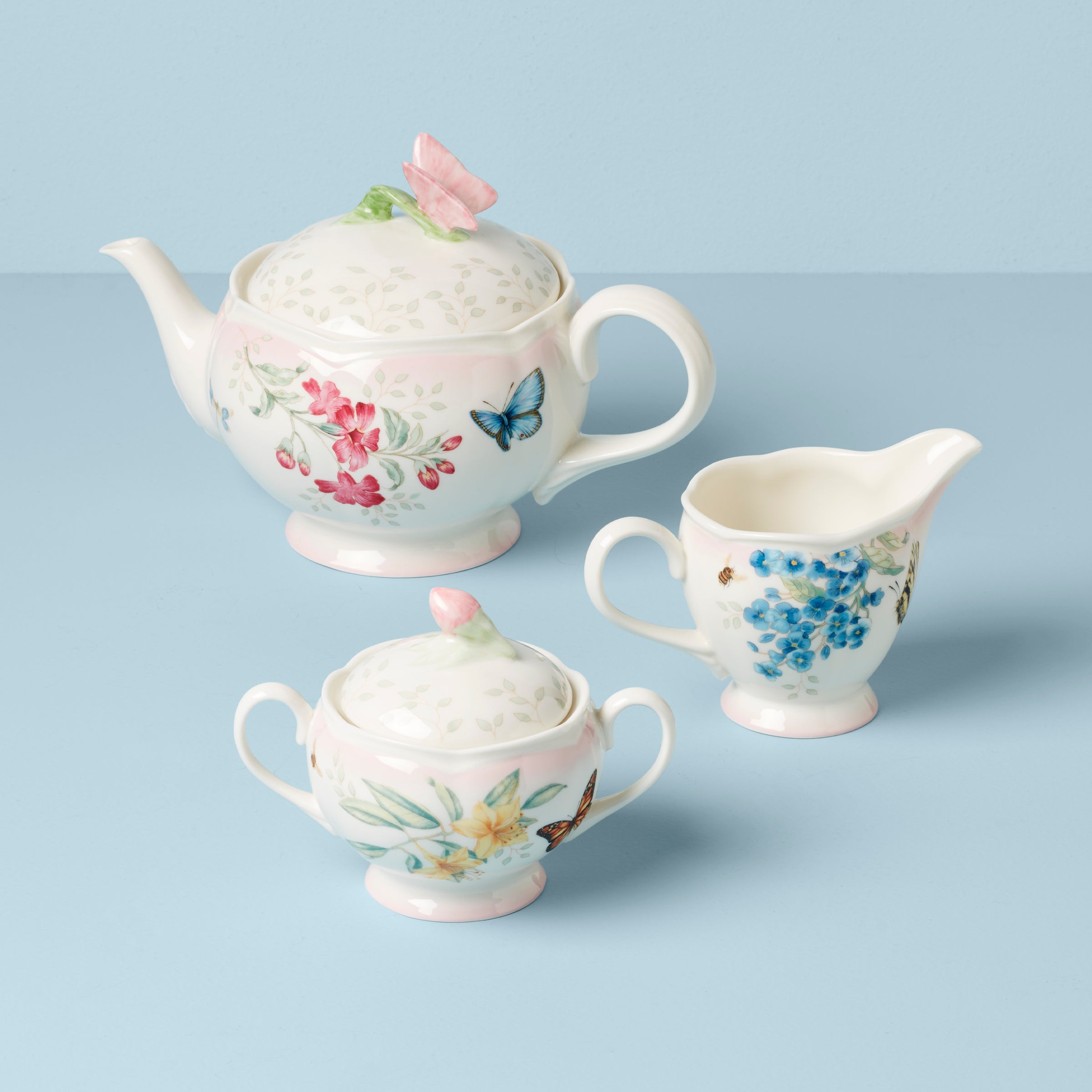 Pink Ombre Tea Set 5-Piece with Butterfly Meadow Design | Dishwasher Safe