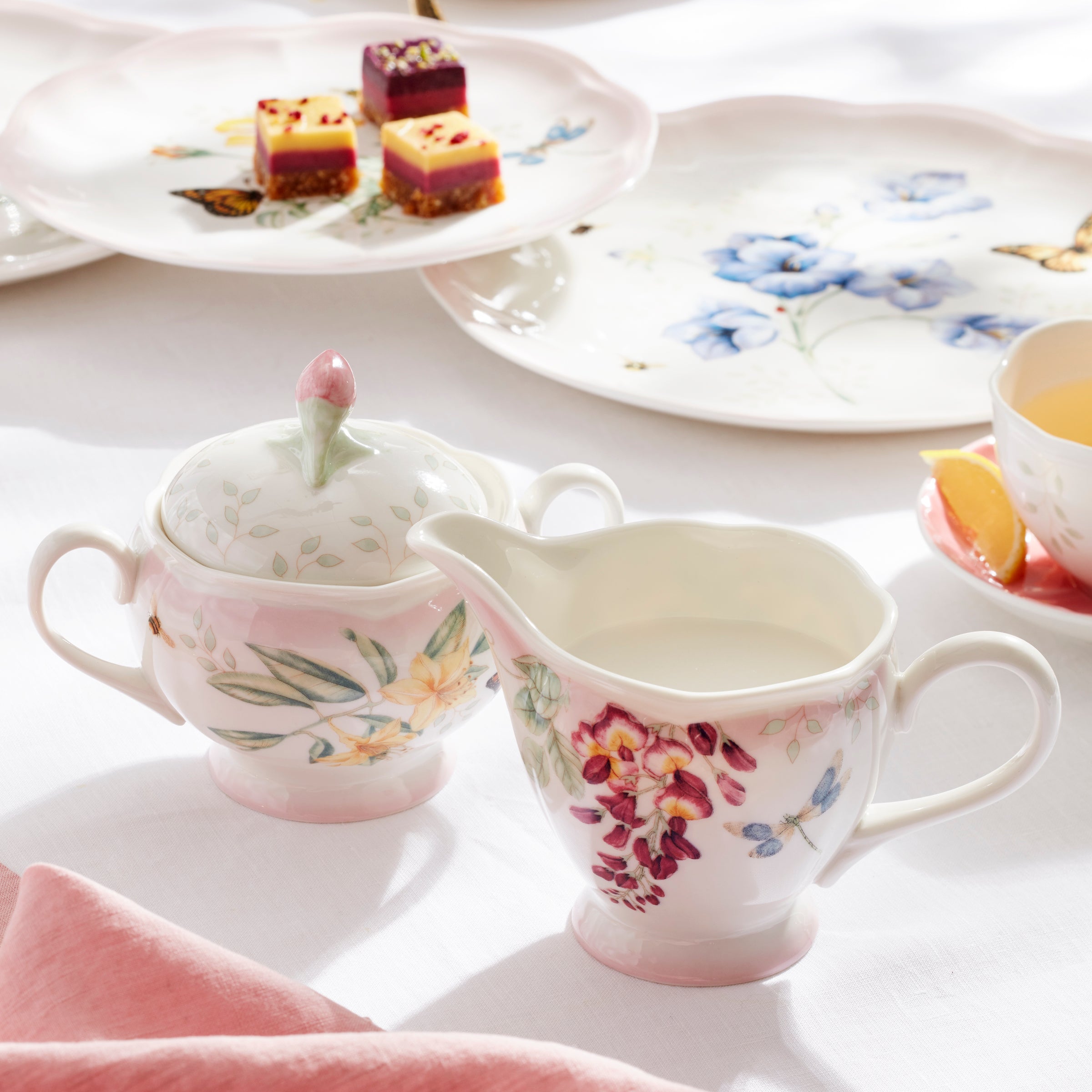 Pink Ombre Tea Set 5-Piece with Butterfly Meadow Design | Dishwasher Safe