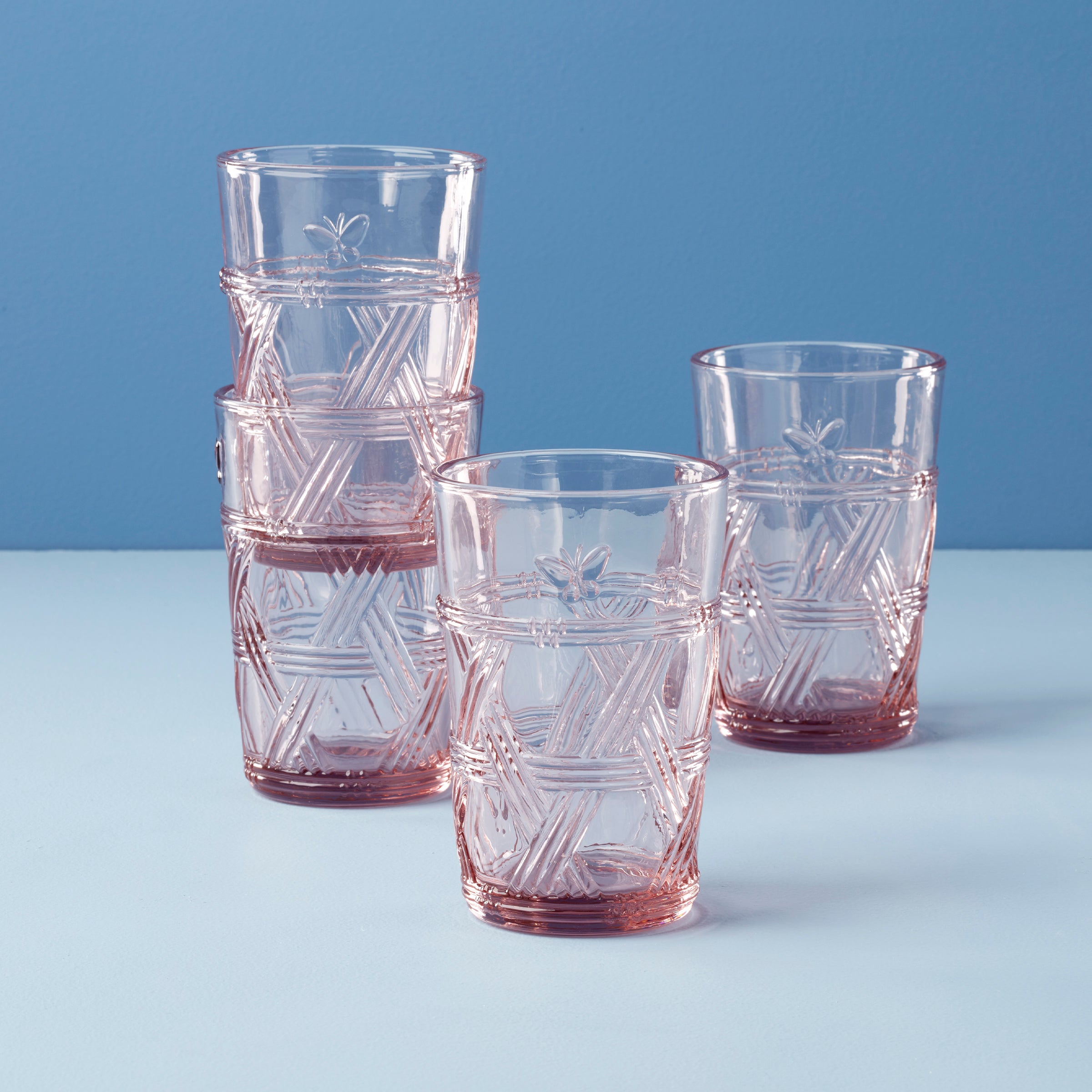 Butterfly Meadow Pink Drinking Glasses - Set of 4 | Tall Design