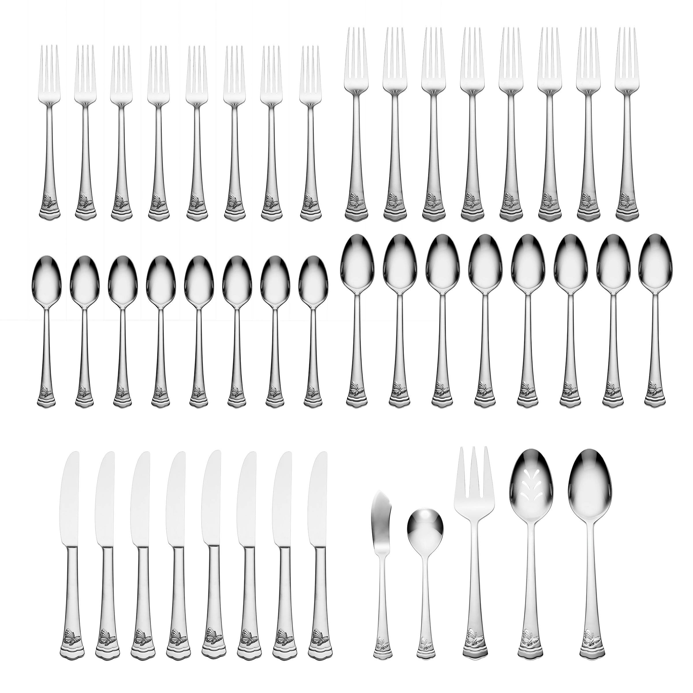 Butterfly Meadow Flatware Set - 65 Piece Mirror Finish Stainless Steel