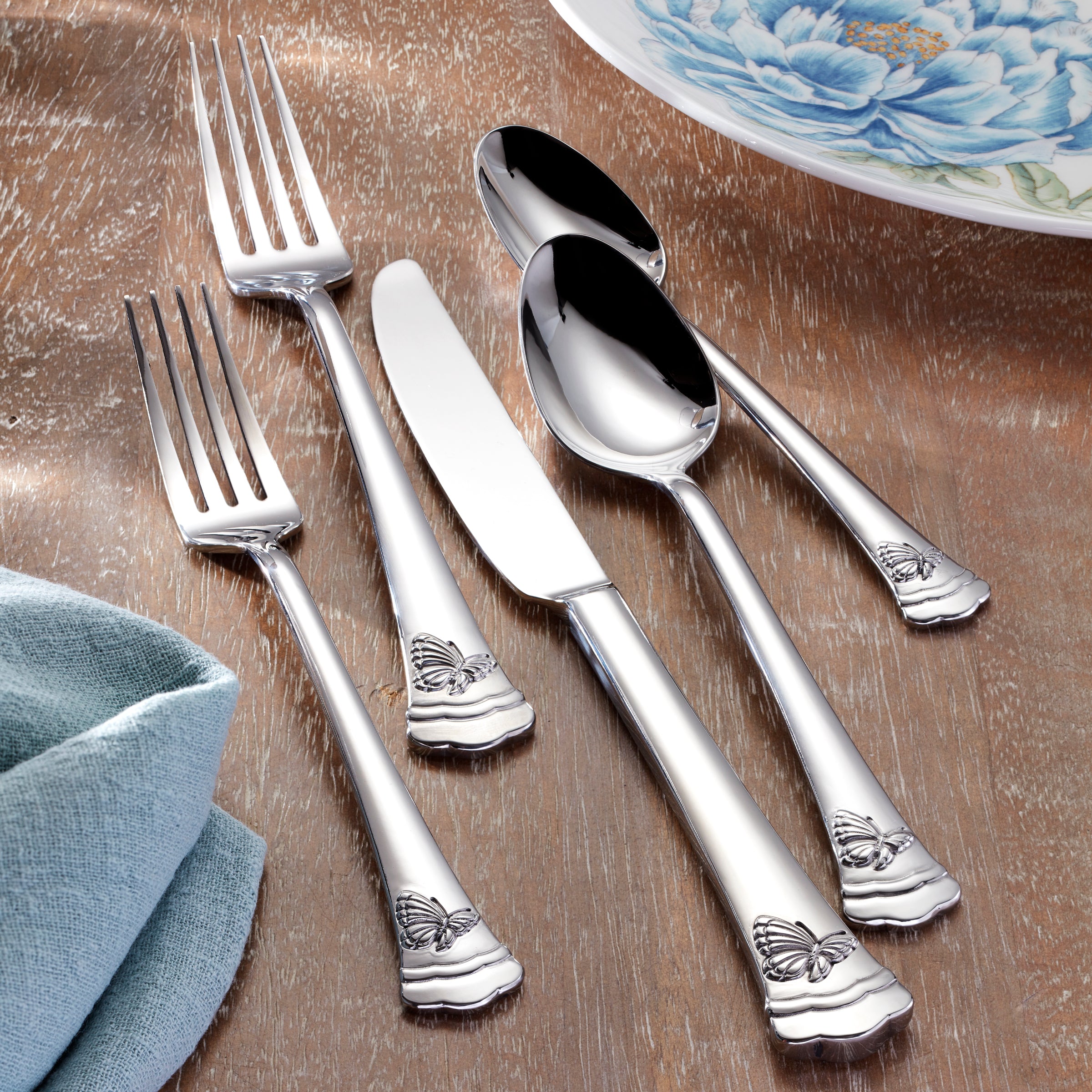Butterfly Meadow Flatware Set - 65 Piece Mirror Finish Stainless Steel