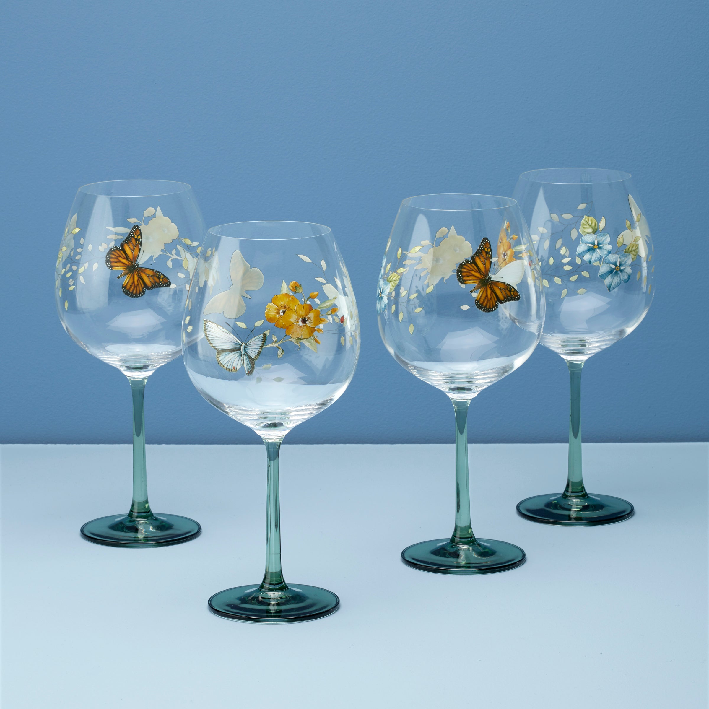 Butterfly Meadow Wine Glasses Set of 4 - Floral & Bee Design