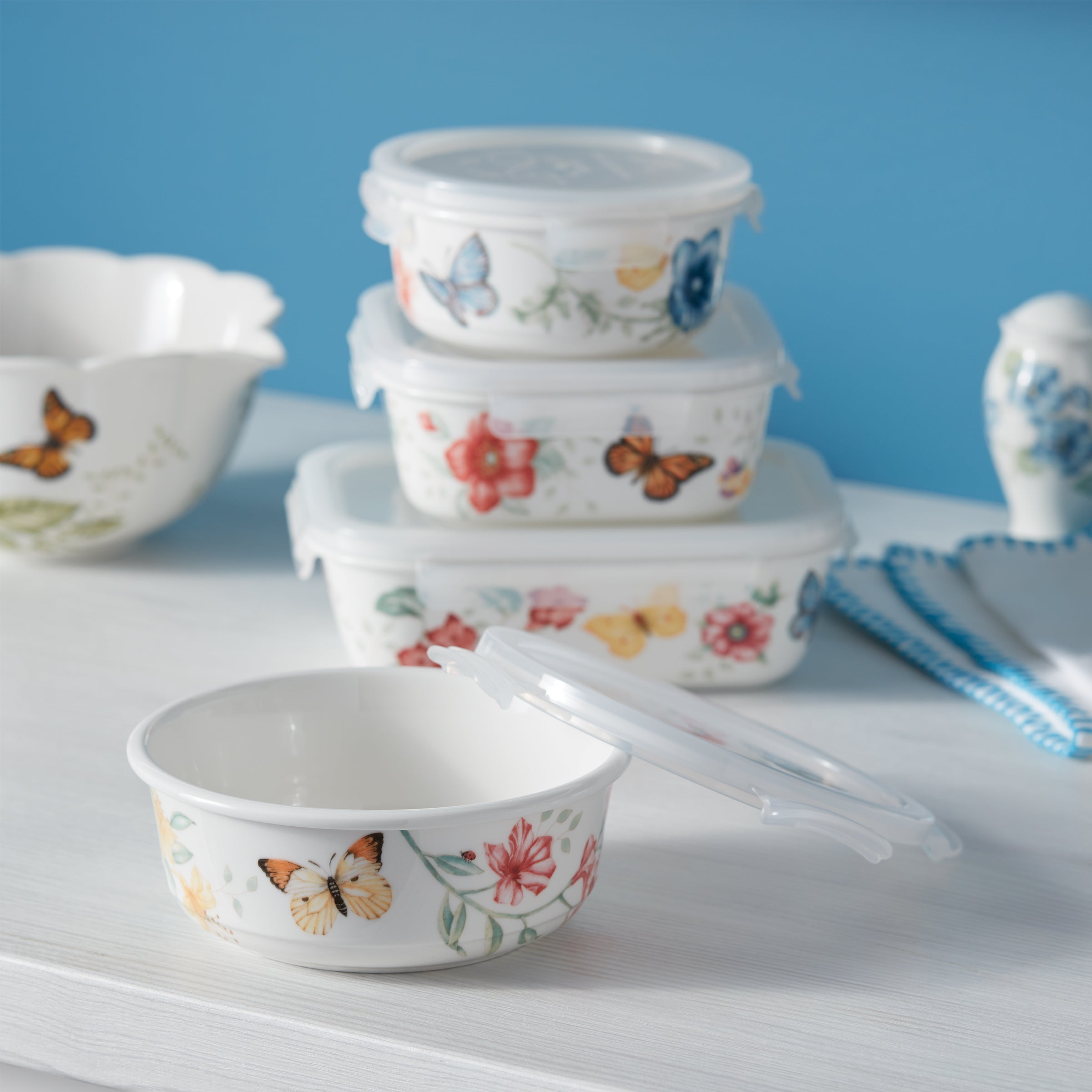 Square Food Storage Container with Butterfly Meadow Design | Microwave & Dishwasher Safe
