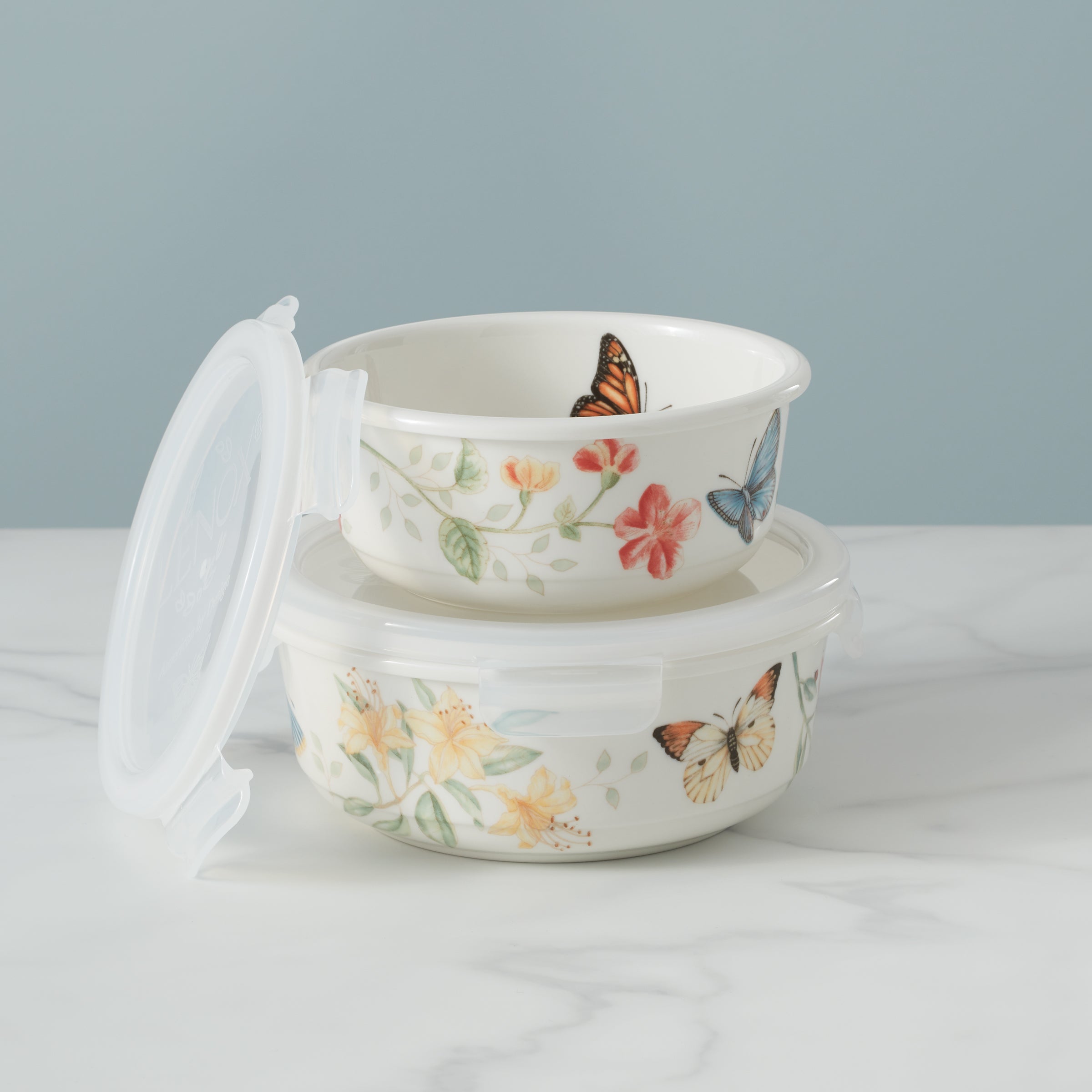 Large Round Food Storage Container with Butterfly Meadow Design | Microwave & Dishwasher Safe