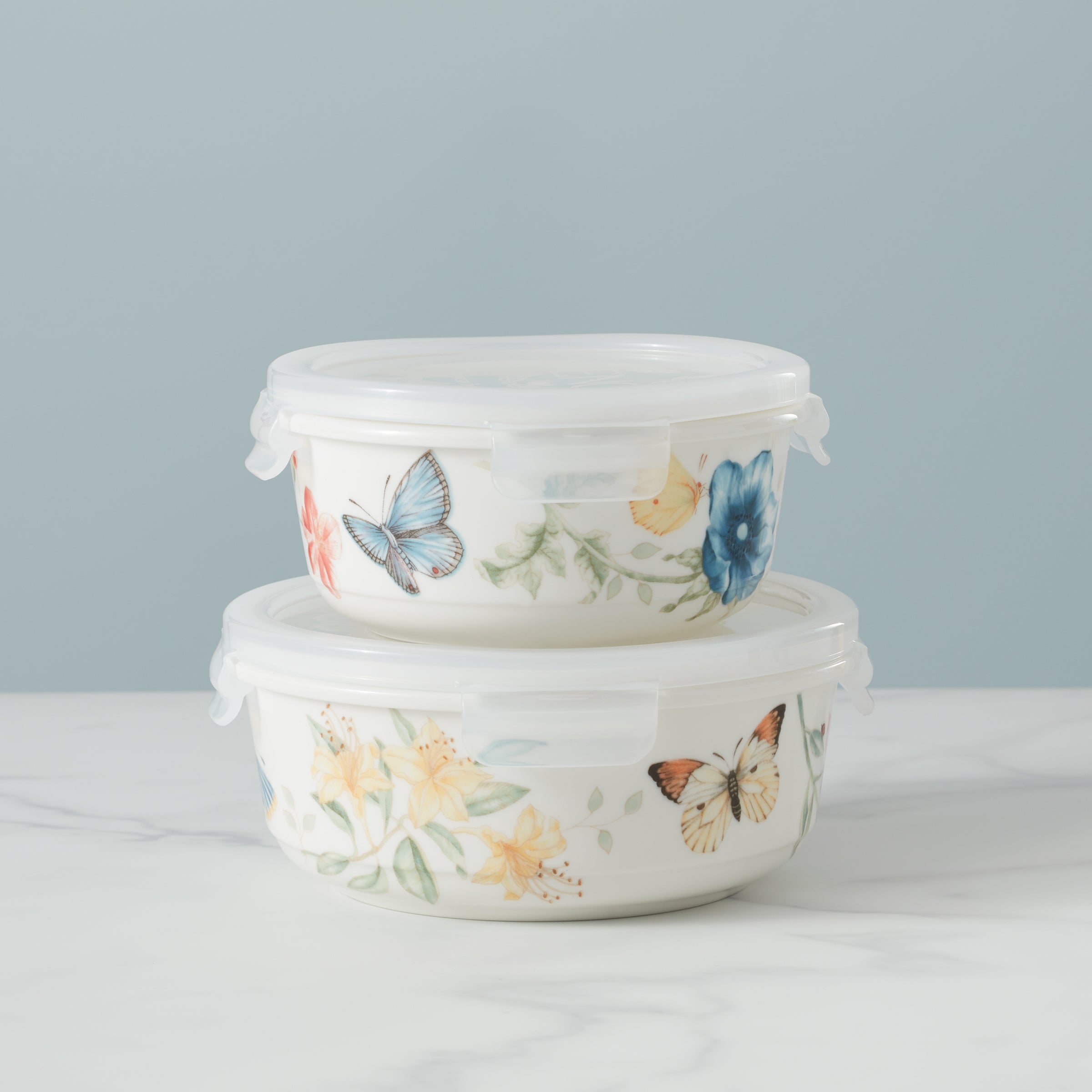 Large Round Food Storage Container with Butterfly Meadow Design | Microwave & Dishwasher Safe