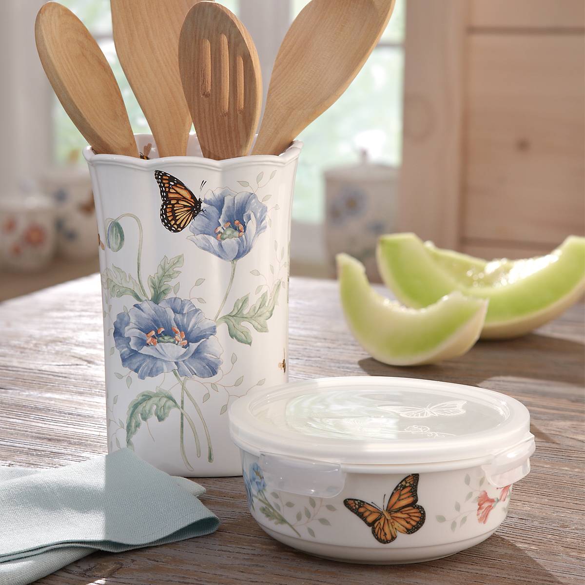 Ceramic Serve & Store Container with Snap-Seal Lid | Butterfly Meadow