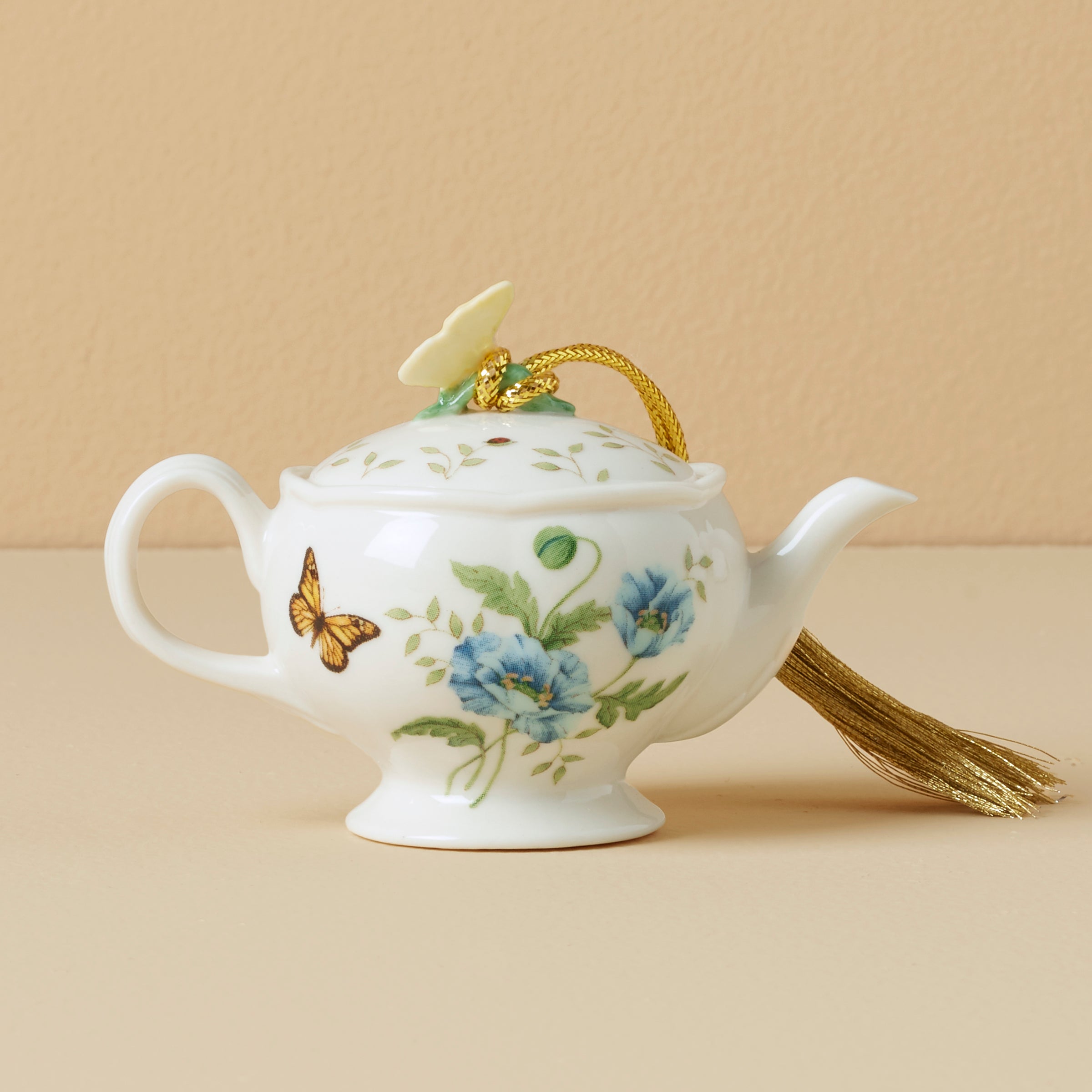 Butterfly Meadow Teapot Ornament for Christmas & Easter Decor | Handcrafted