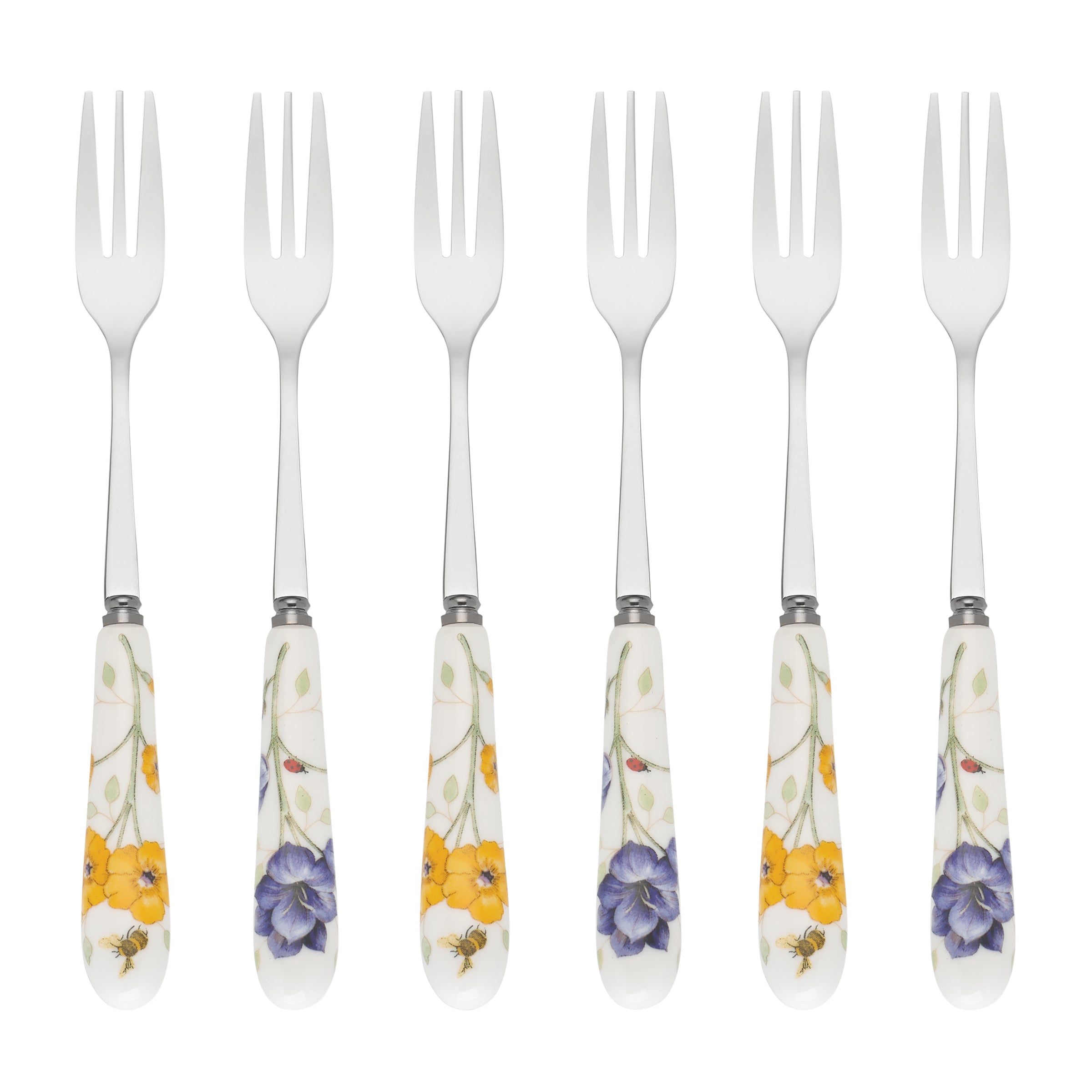 Butterfly Meadow Cocktail Forks - Set of 6 with Floral Design | Porcelain Handles