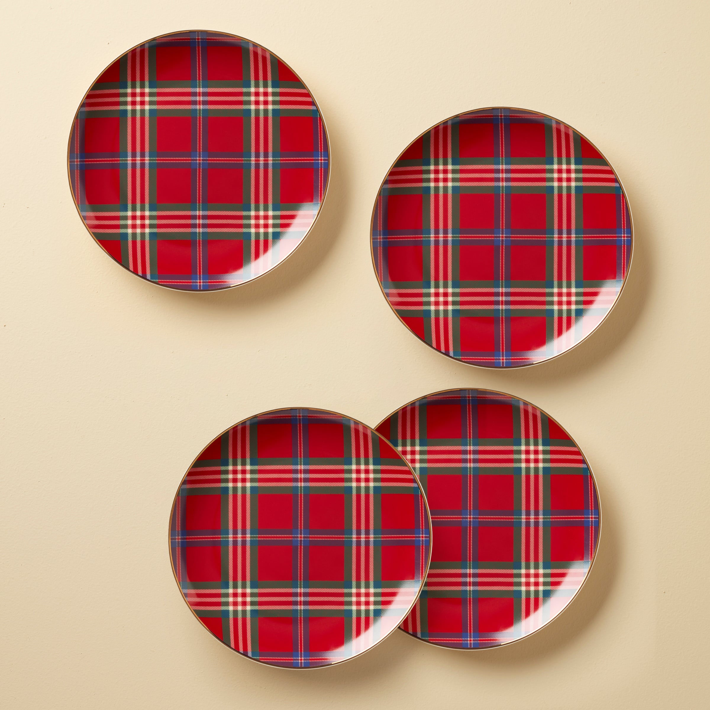 Red Tartan Accent Plates for Holiday Table - Set of 4