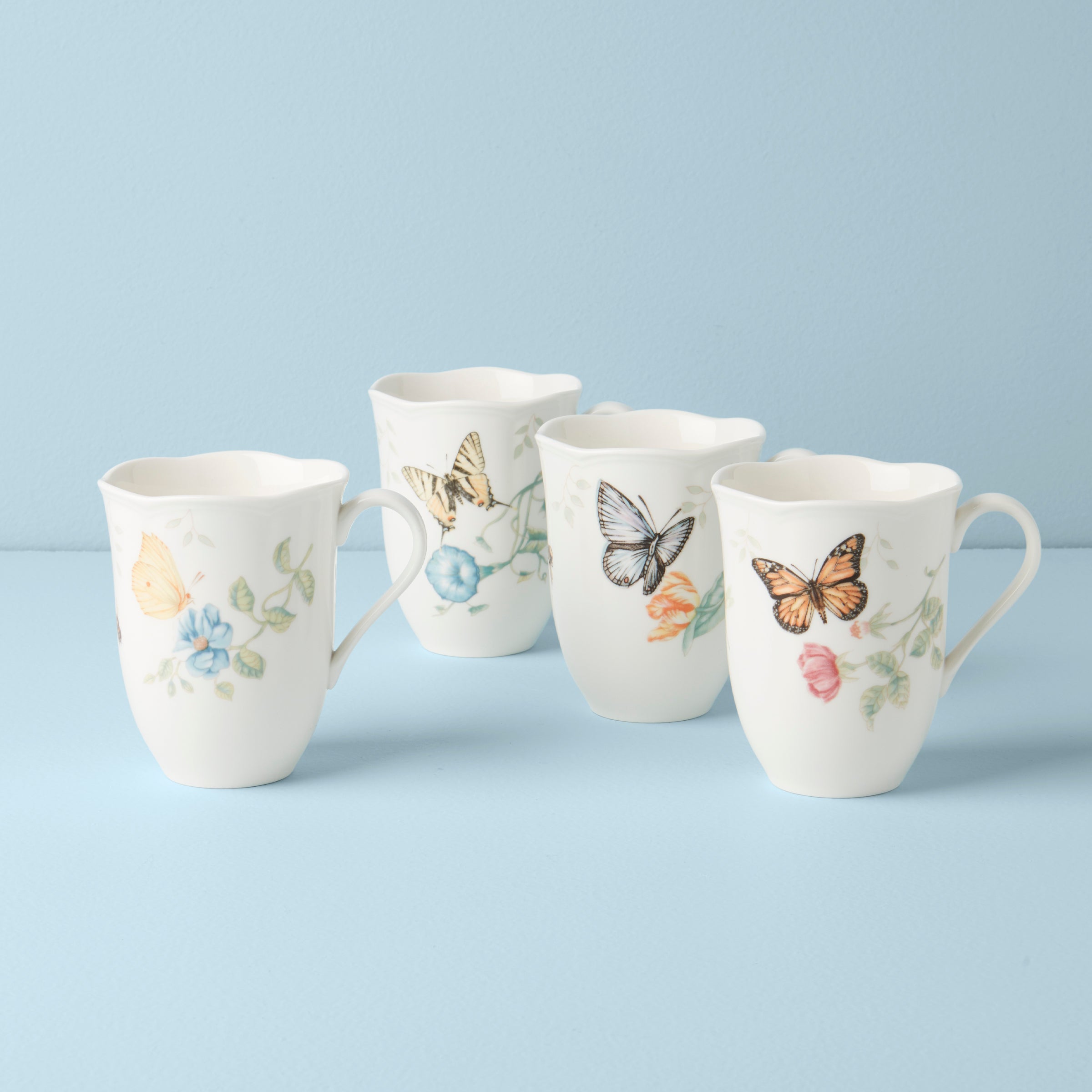 Butterfly Meadow Ceramic Mugs - Set of 4 | Microwave & Dishwasher Safe