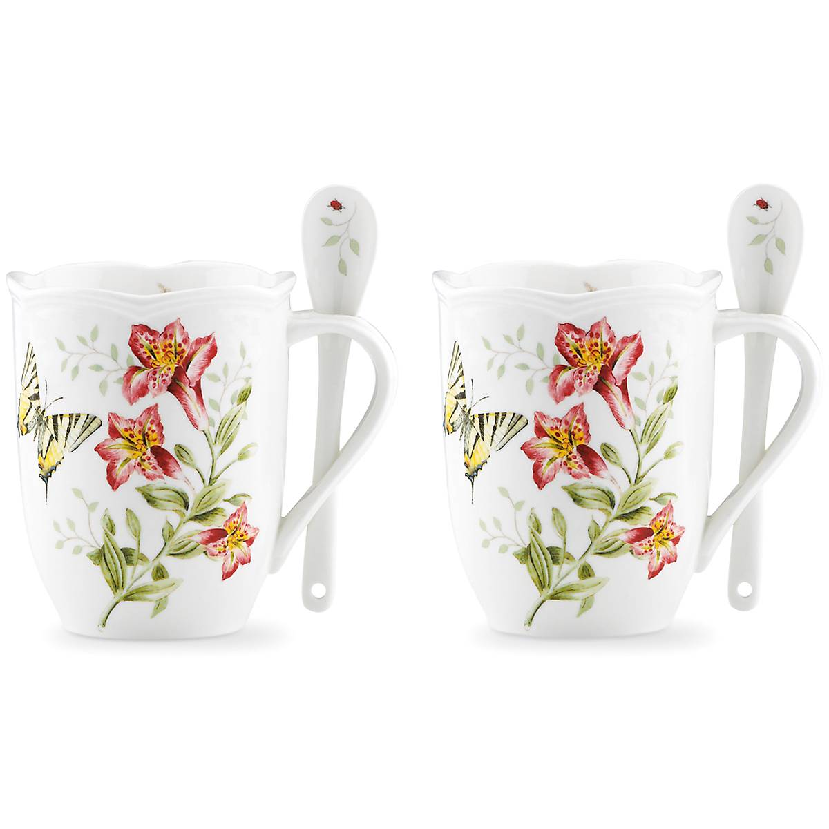 Butterfly Meadow Ceramic Mugs with Spoons - Set of 2 | Louise Le Luyer