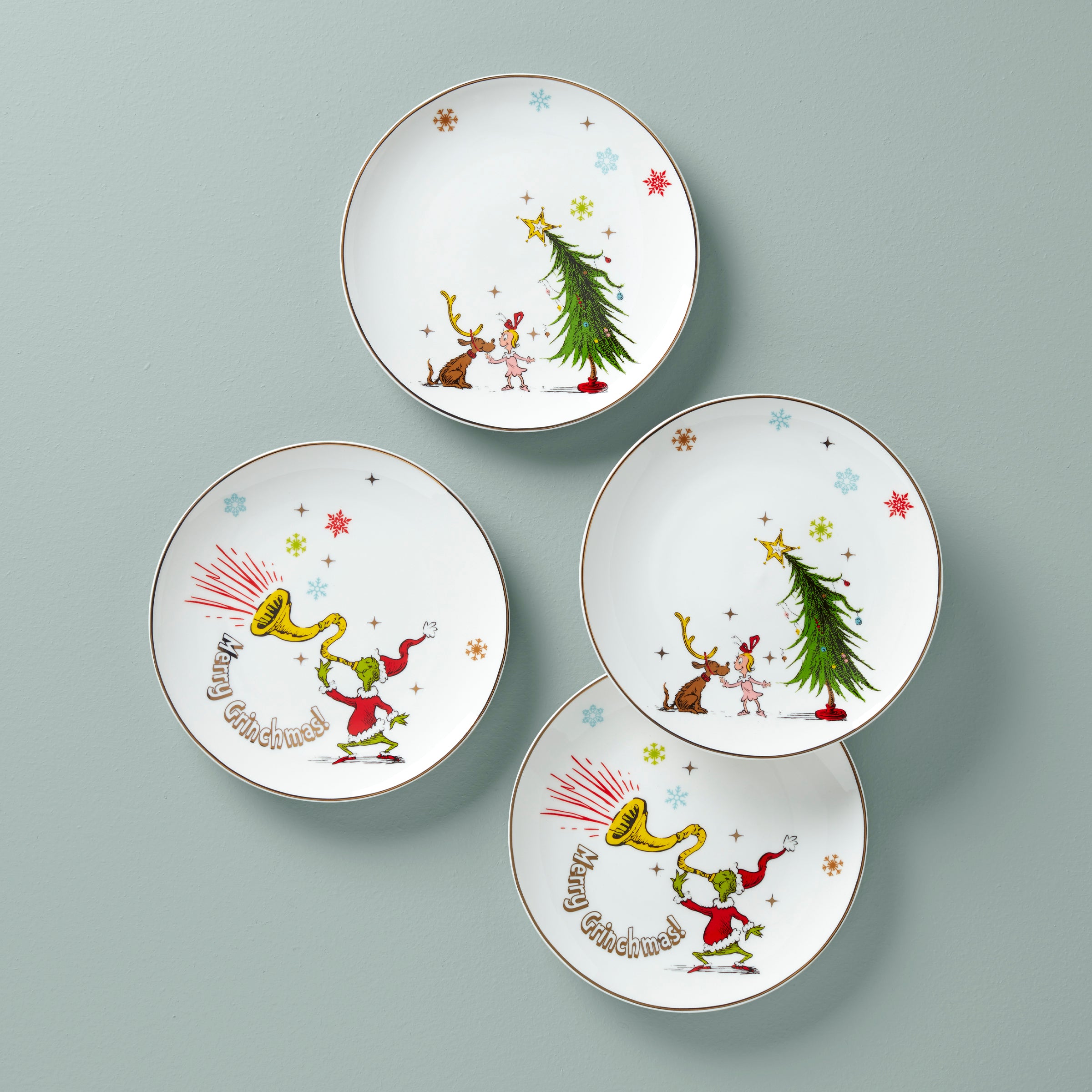 Grinch Christmas Plates Set of 4 - Festive Holiday Accent Plates